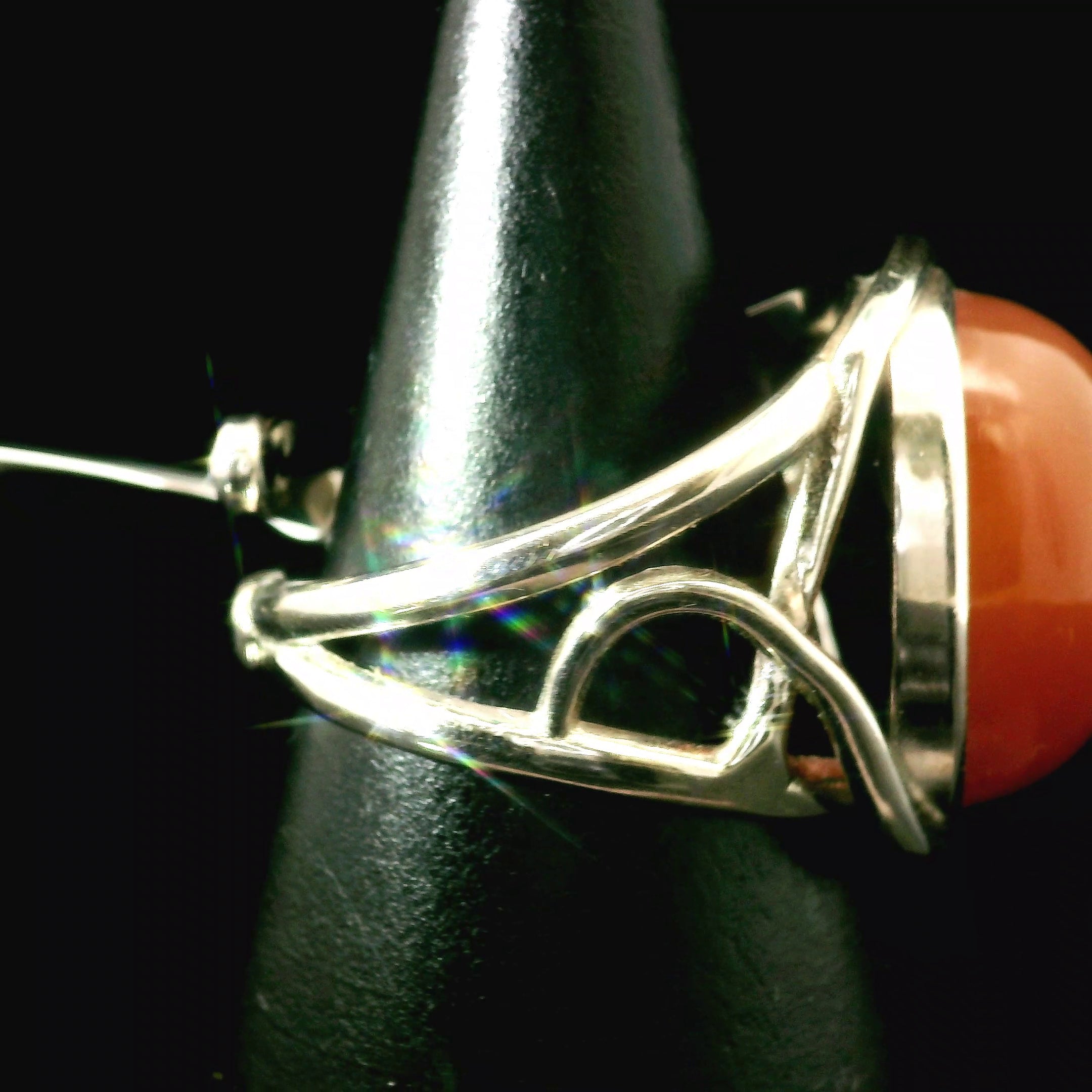 Peach Moonstone Cuff Ring .925 Silver for New Beginnings, Artistic Expression, Creativity & Manifestation