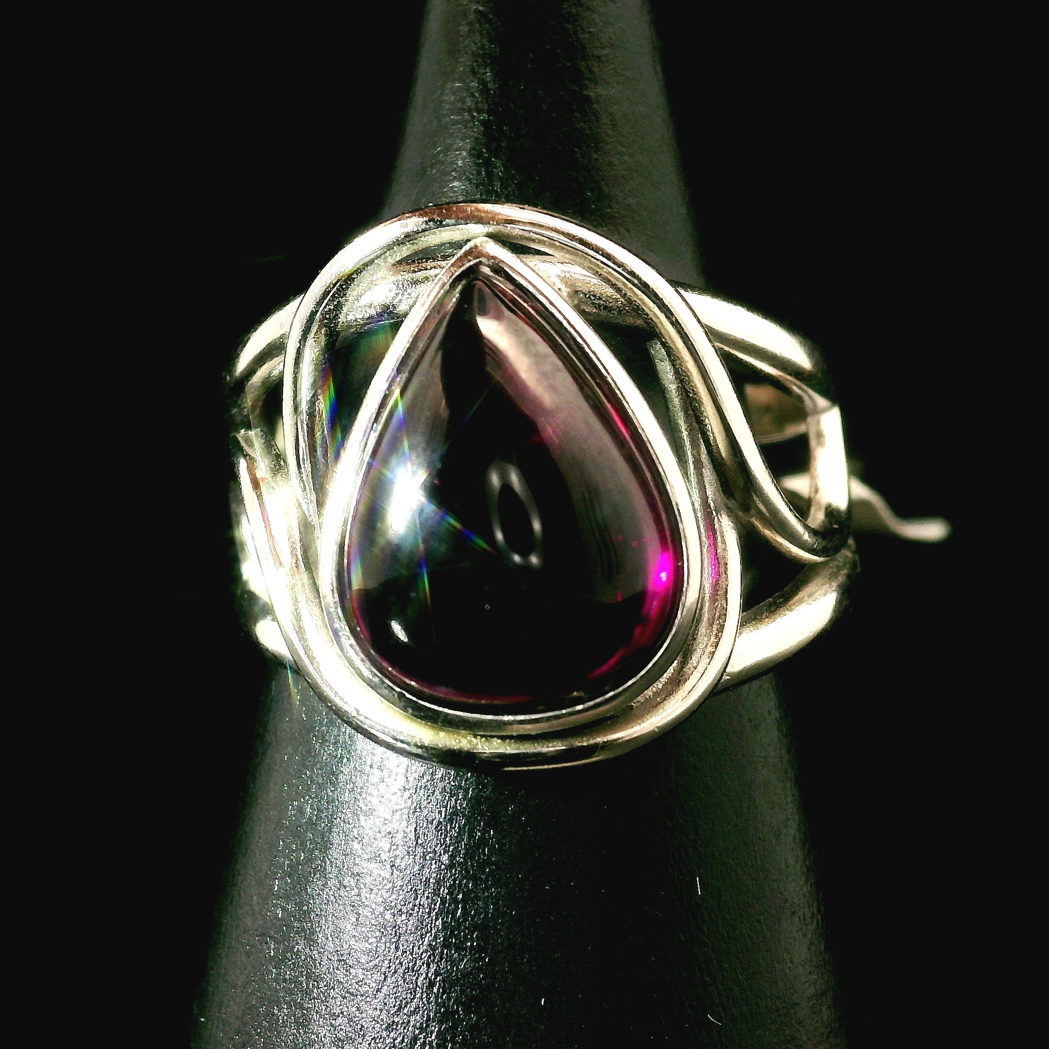 Rhodolite Garnet Cuff Ring .925 Silver for Connection with Angels and Spirit Guides