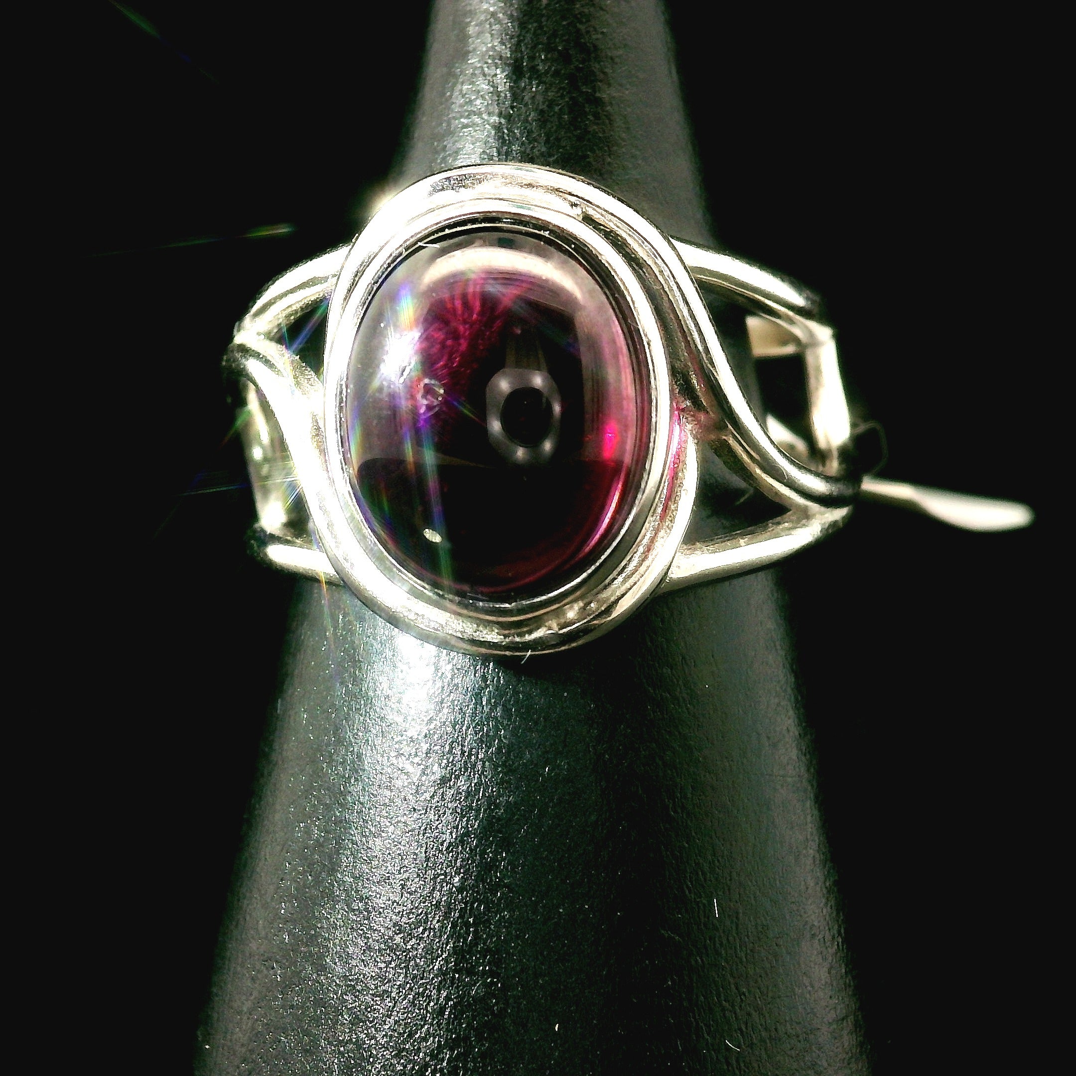 Rhodolite Garnet Cuff Ring .925 Silver for Connection with Angels and Spirit Guides