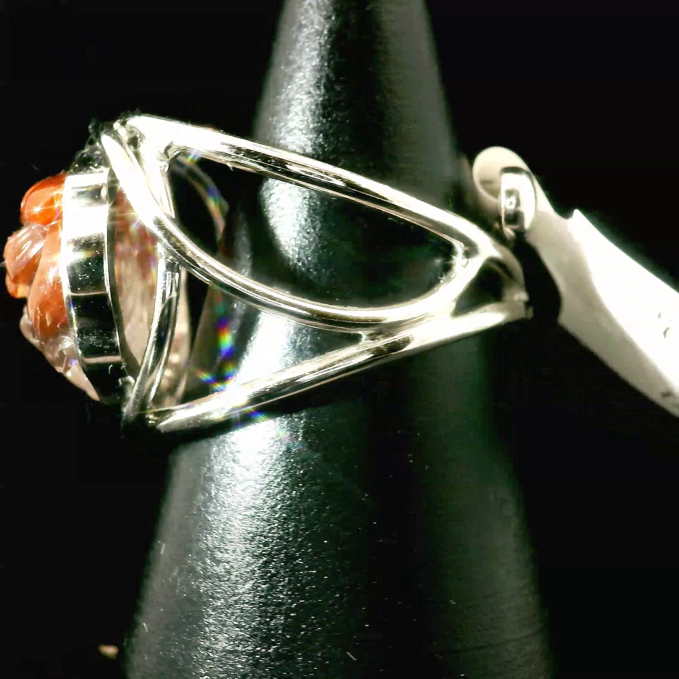 Auralite 23 Lotus Cuff Ring .925 Silver for Intuition and Protection