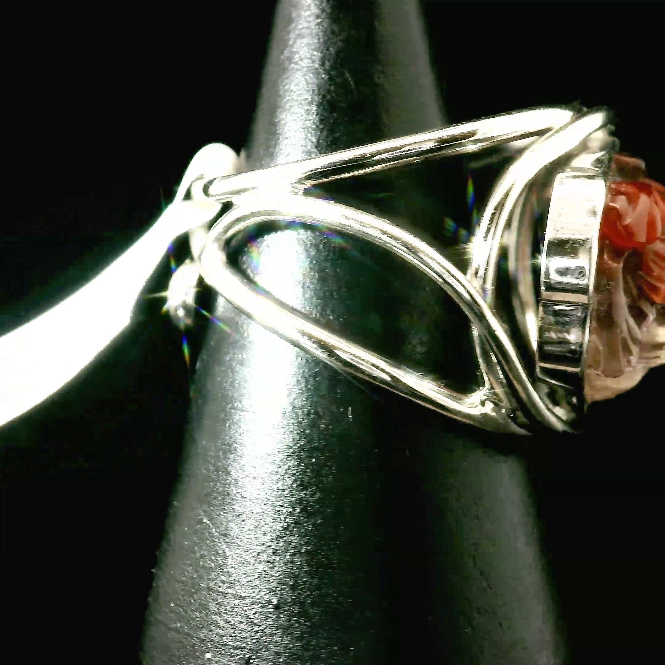 Auralite 23 Lotus Cuff Ring .925 Silver for Intuition and Protection