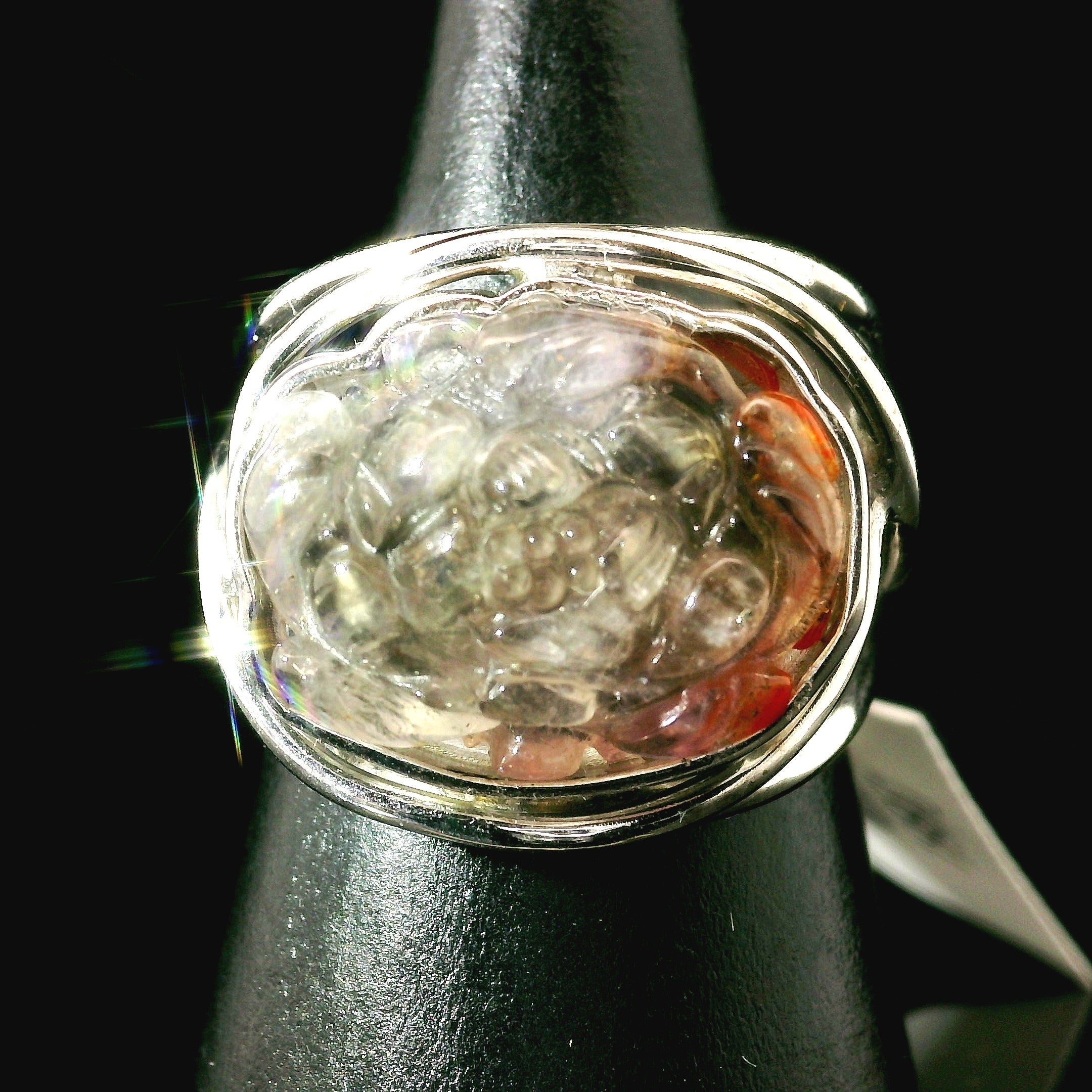 Auralite 23 Lotus Cuff Ring .925 Silver for Intuition and Protection