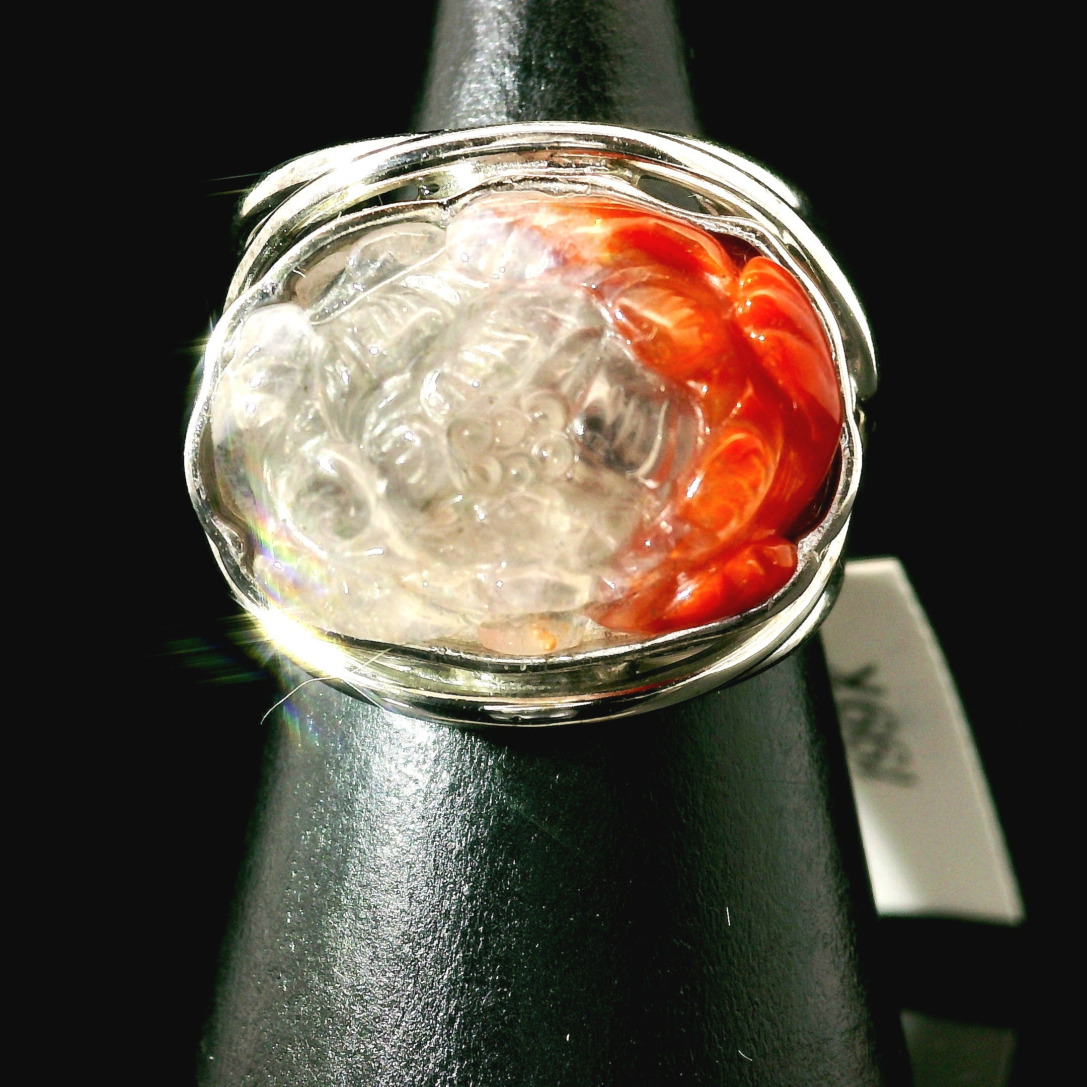 Auralite 23 Lotus Cuff Ring .925 Silver for Intuition and Protection