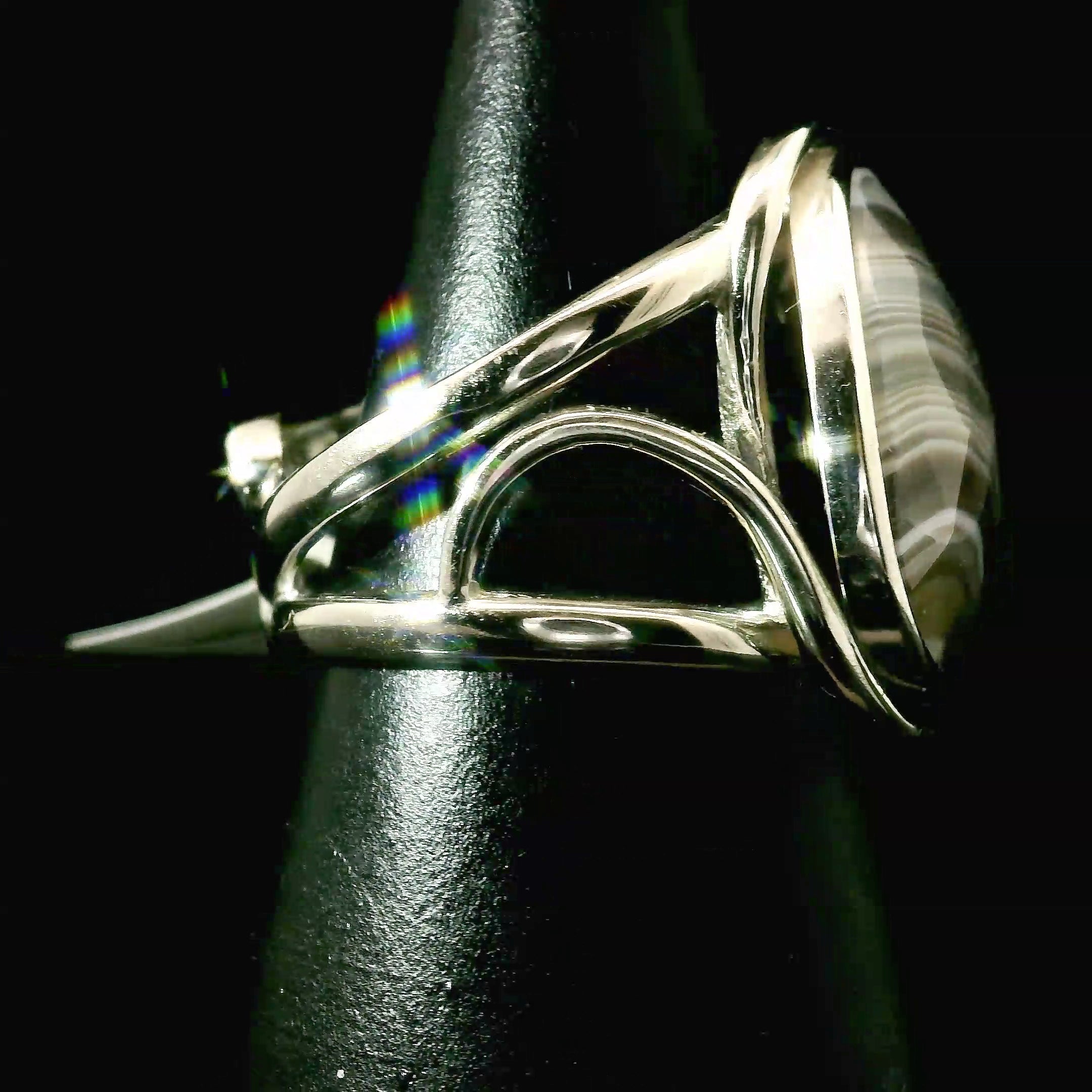 Botswana Agate Cuff Ring .925 Silver for Hope, Protection and Strength