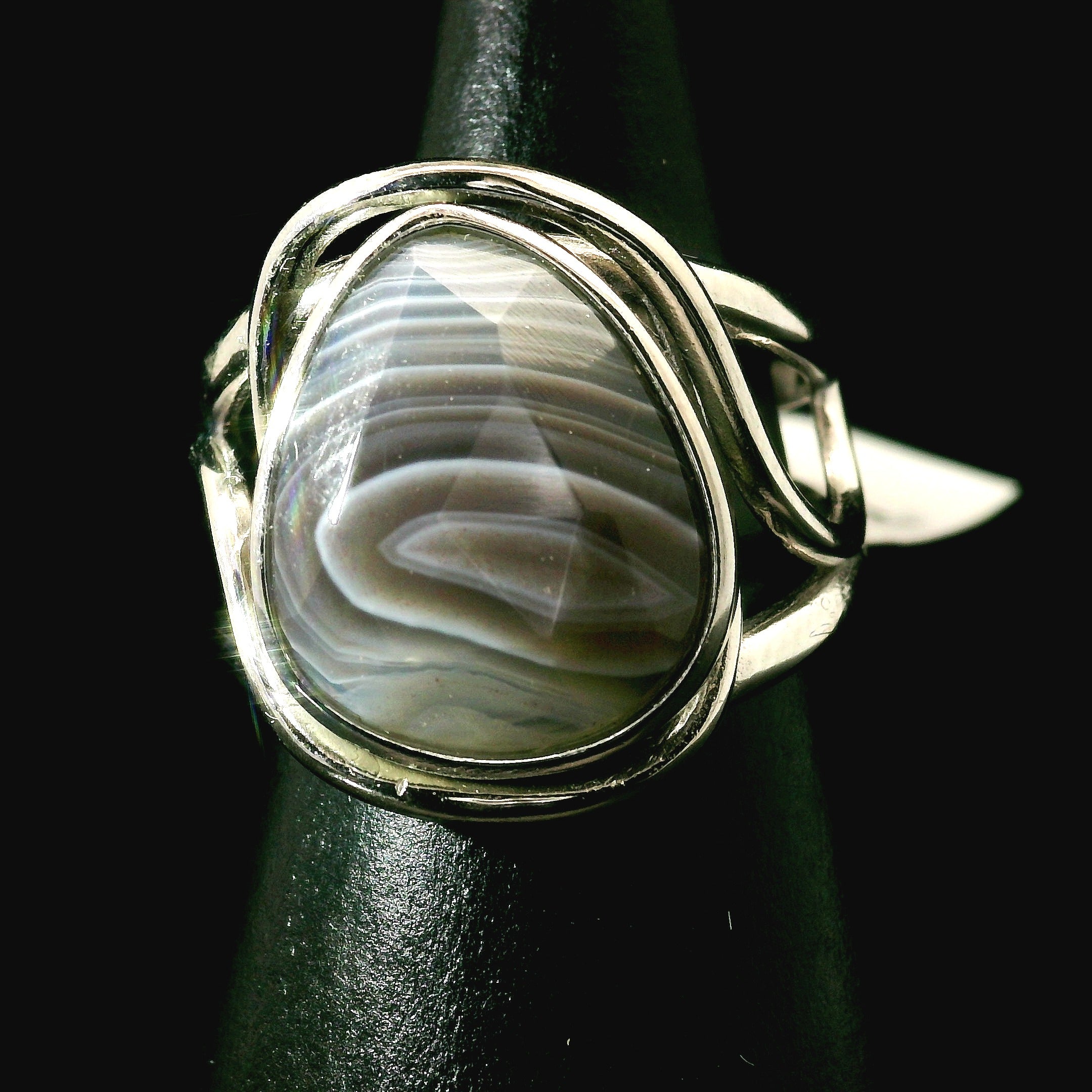 Botswana Agate Cuff Ring .925 Silver for Hope, Protection and Strength