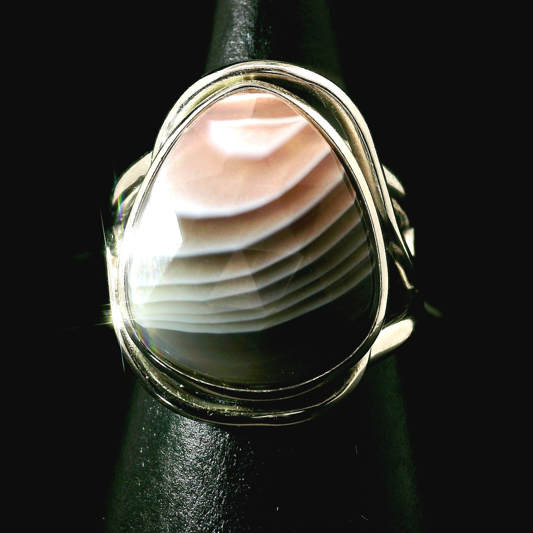 Botswana Agate Cuff Ring .925 Silver for Hope, Protection and Strength