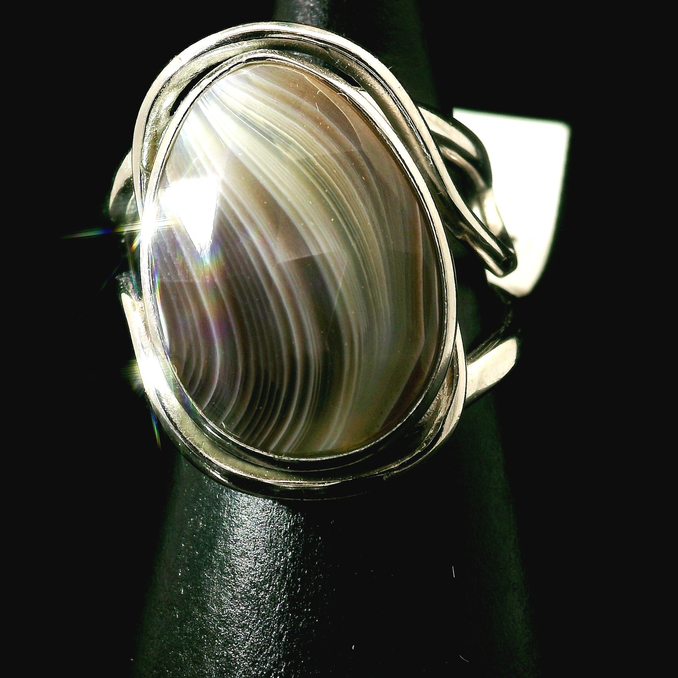Botswana Agate Cuff Ring .925 Silver for Hope, Protection and Strength