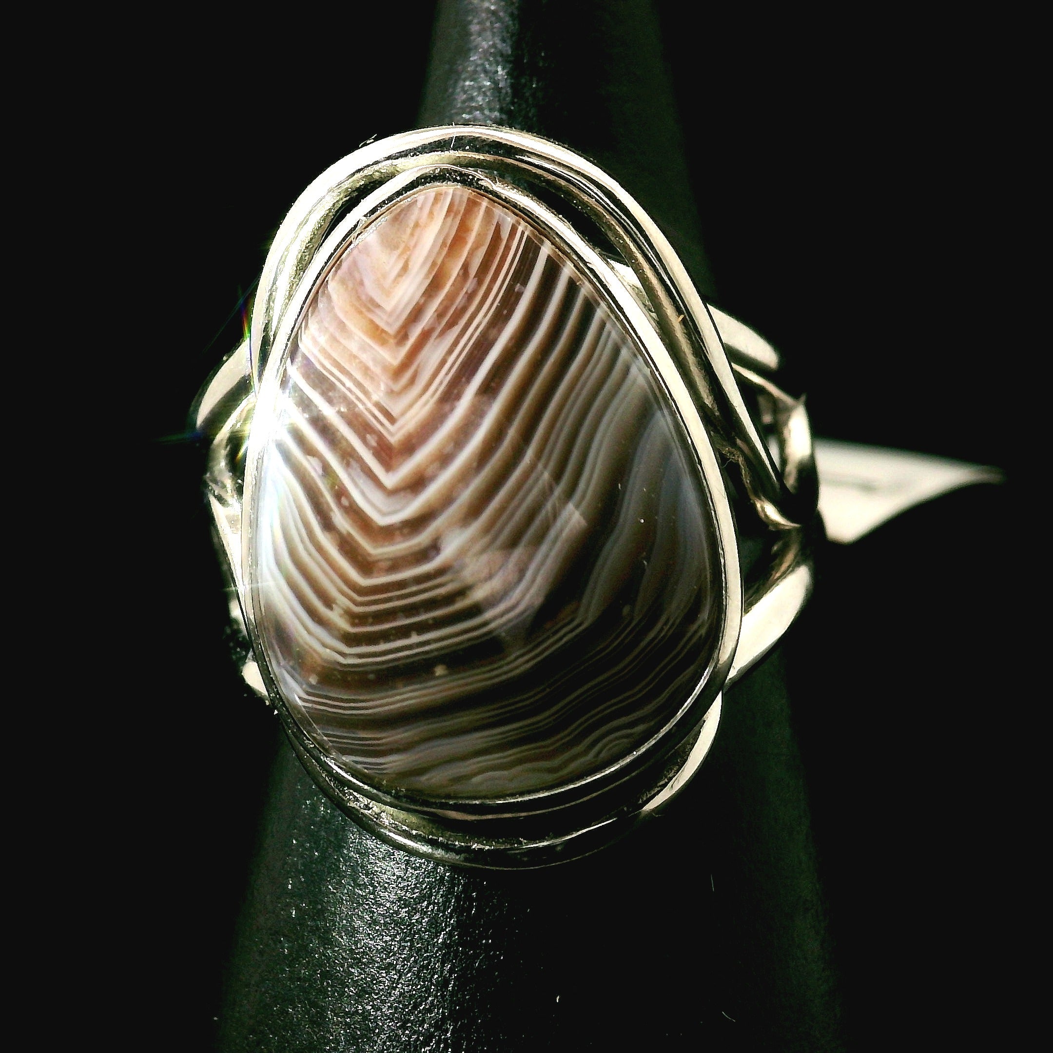 Botswana Agate Cuff Ring .925 Silver for Hope, Protection and Strength