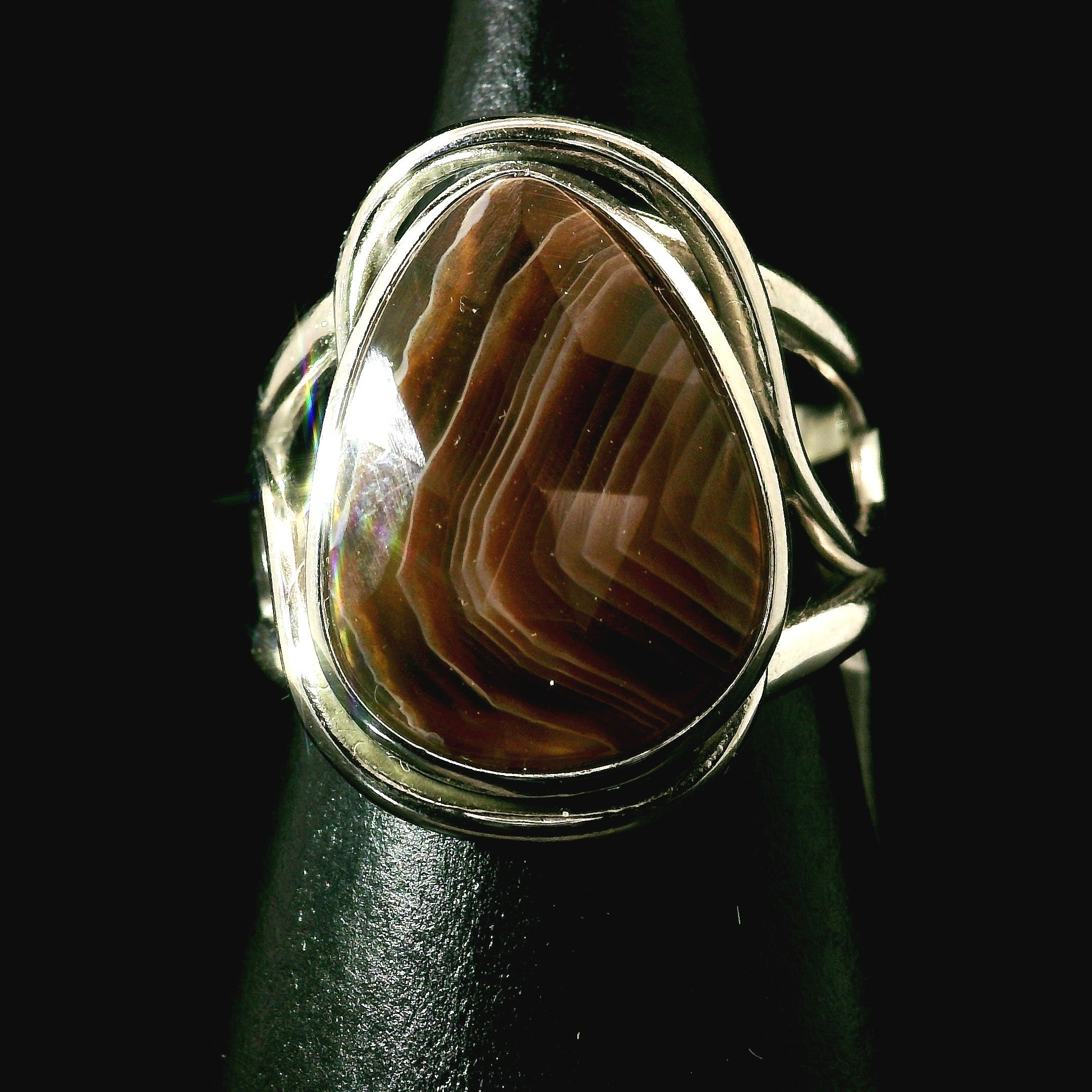 Botswana Agate Cuff Ring .925 Silver for Hope, Protection and Strength