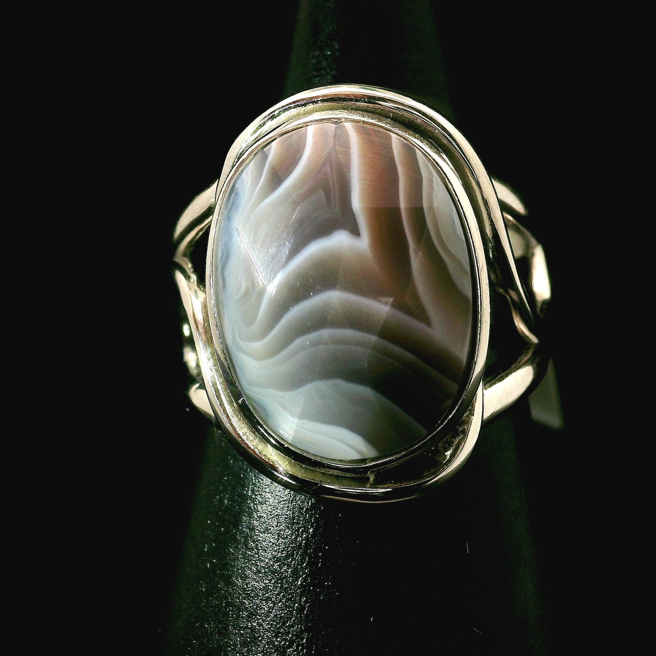 Botswana Agate Cuff Ring .925 Silver for Hope, Protection and Strength