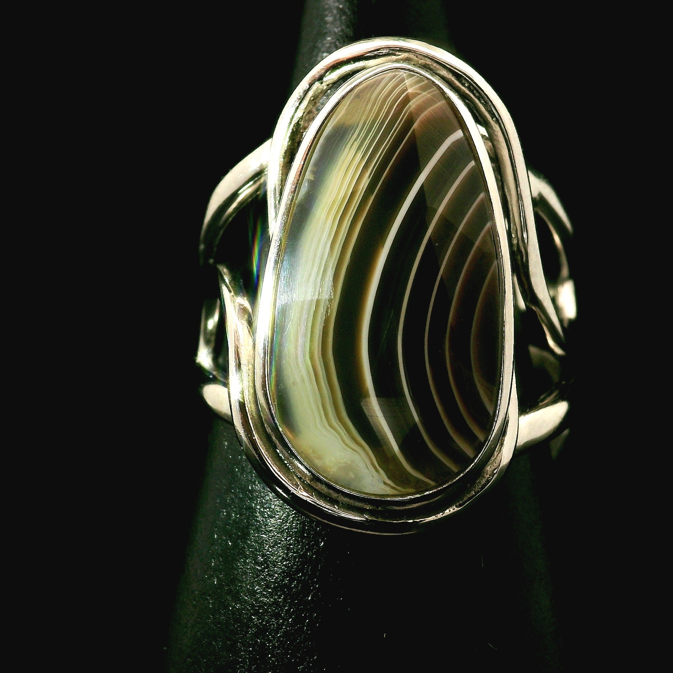 Botswana Agate Cuff Ring .925 Silver for Hope, Protection and Strength