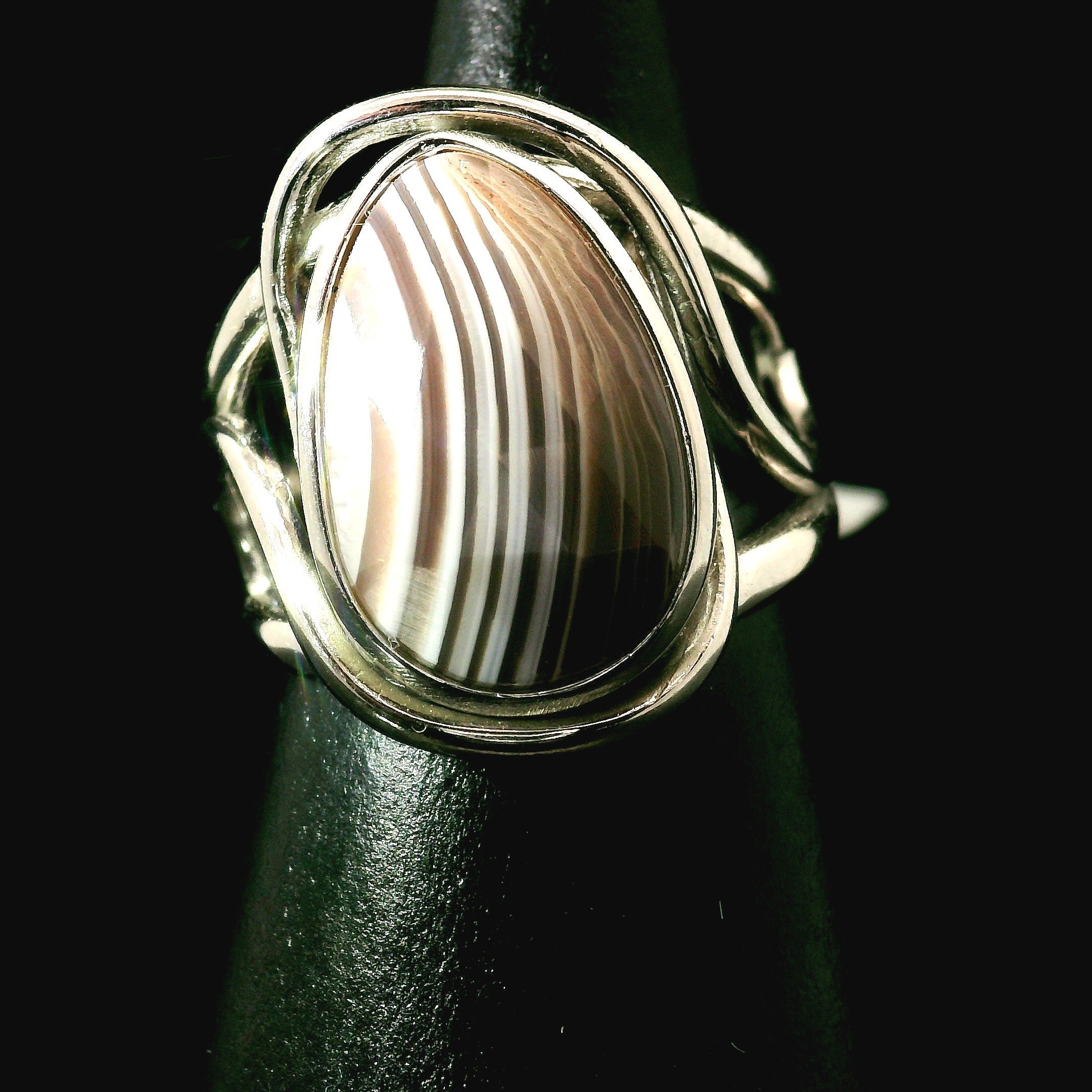 Botswana Agate Cuff Ring .925 Silver for Hope, Protection and Strength