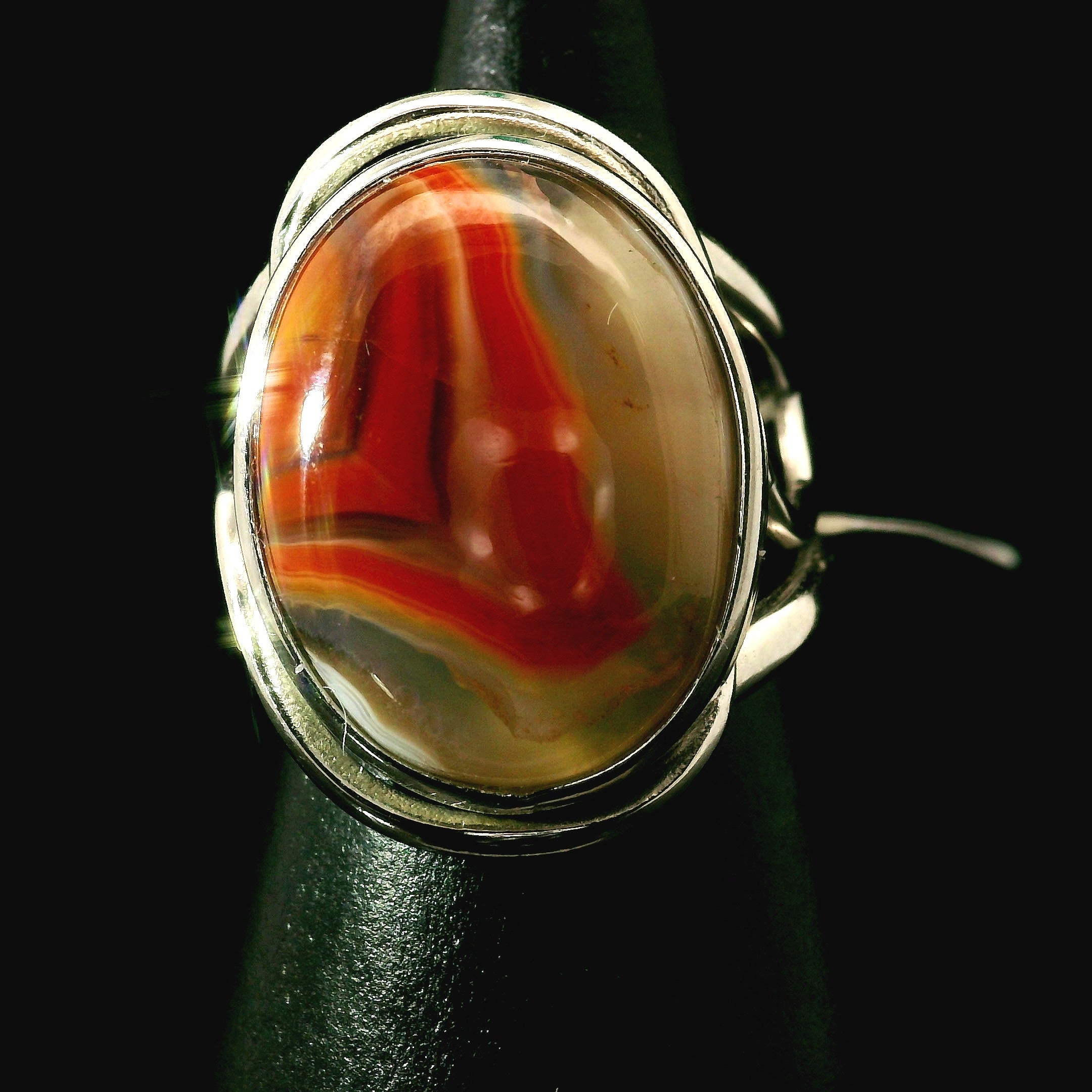 Malawi Agate Cuff Ring .925 Silver for Hope, Protection and Strength