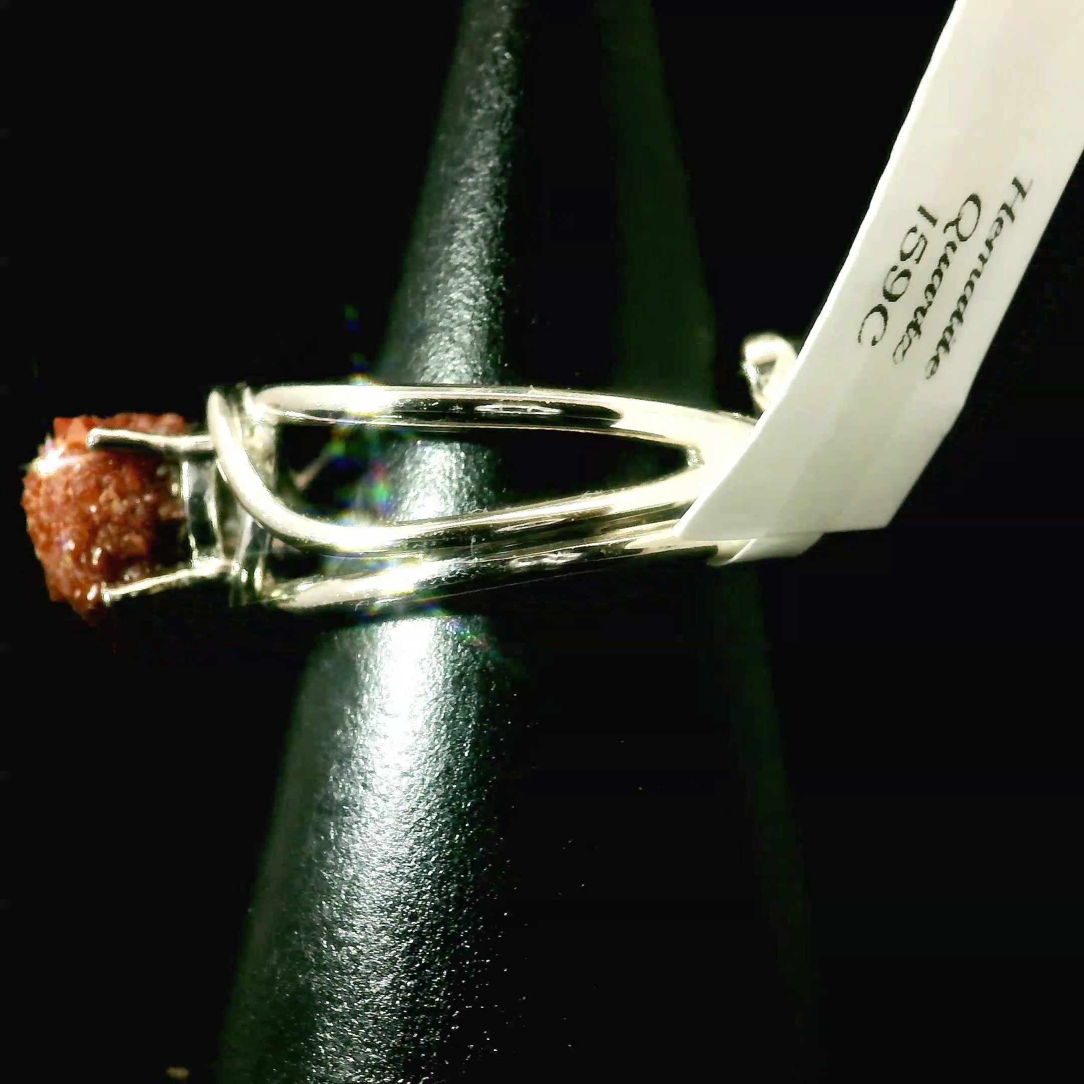 Hematite Quartz Cuff Ring .925 Sterling Silver for Grounding, Manifestation and Balance