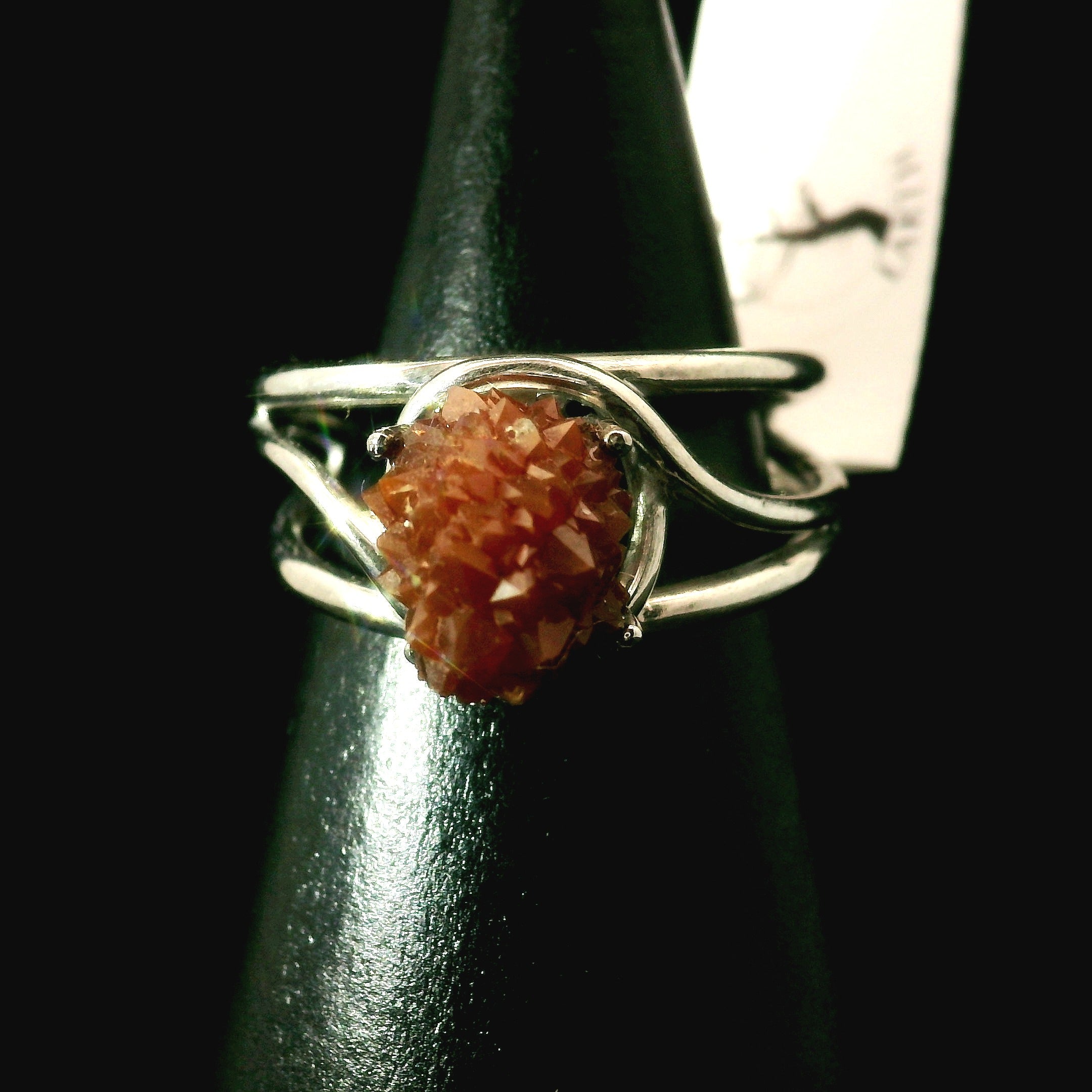 Hematite Quartz Cuff Ring .925 Sterling Silver for Grounding, Manifestation and Balance