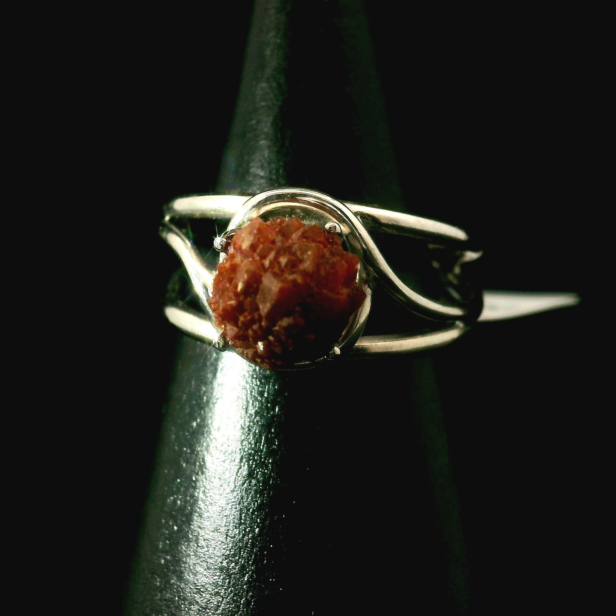 Hematite Quartz Cuff Ring .925 Sterling Silver for Grounding, Manifestation and Balance