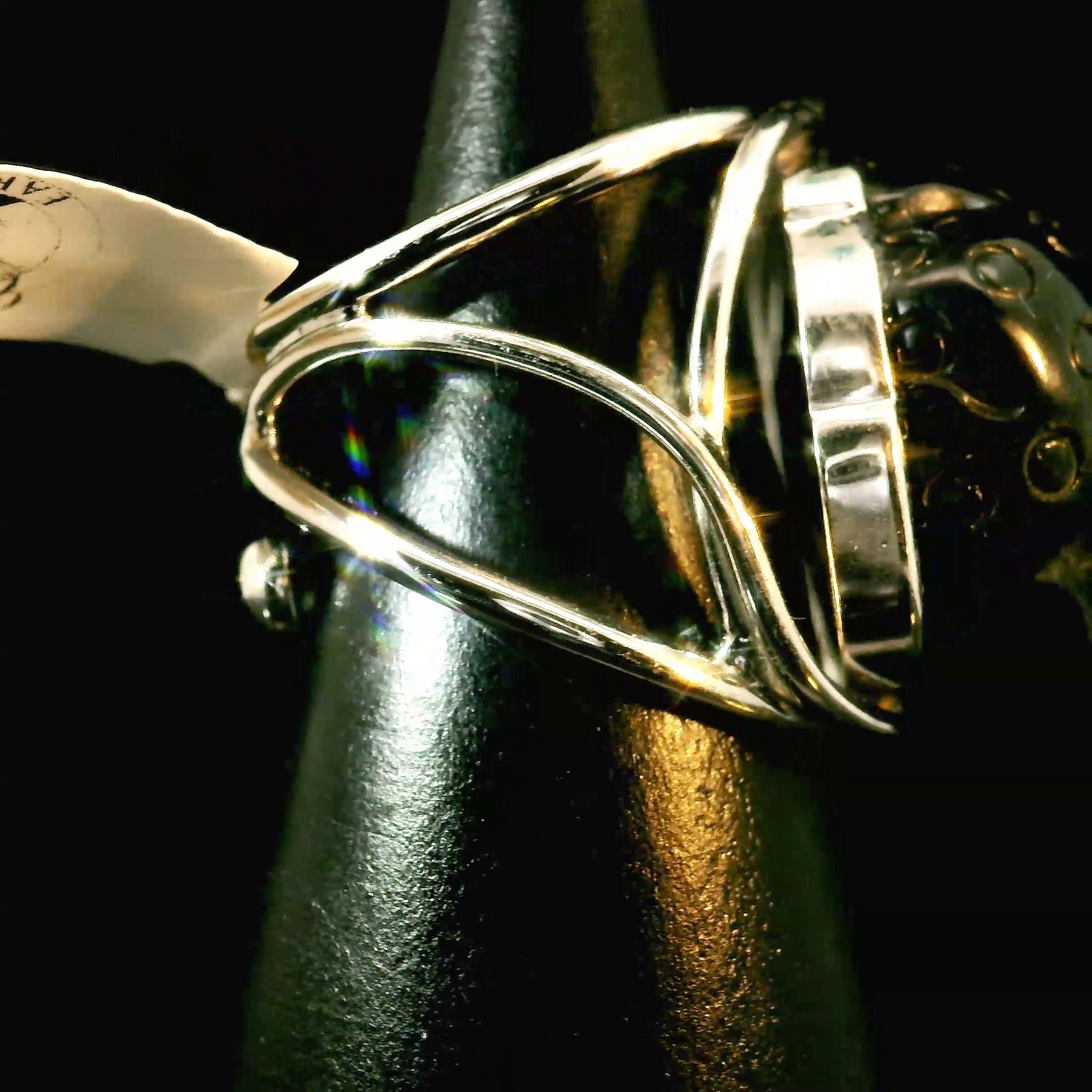 Hypersthene Money Toad Cuff Ring .925 Silver for Calm, Magic and Improved Manifestation