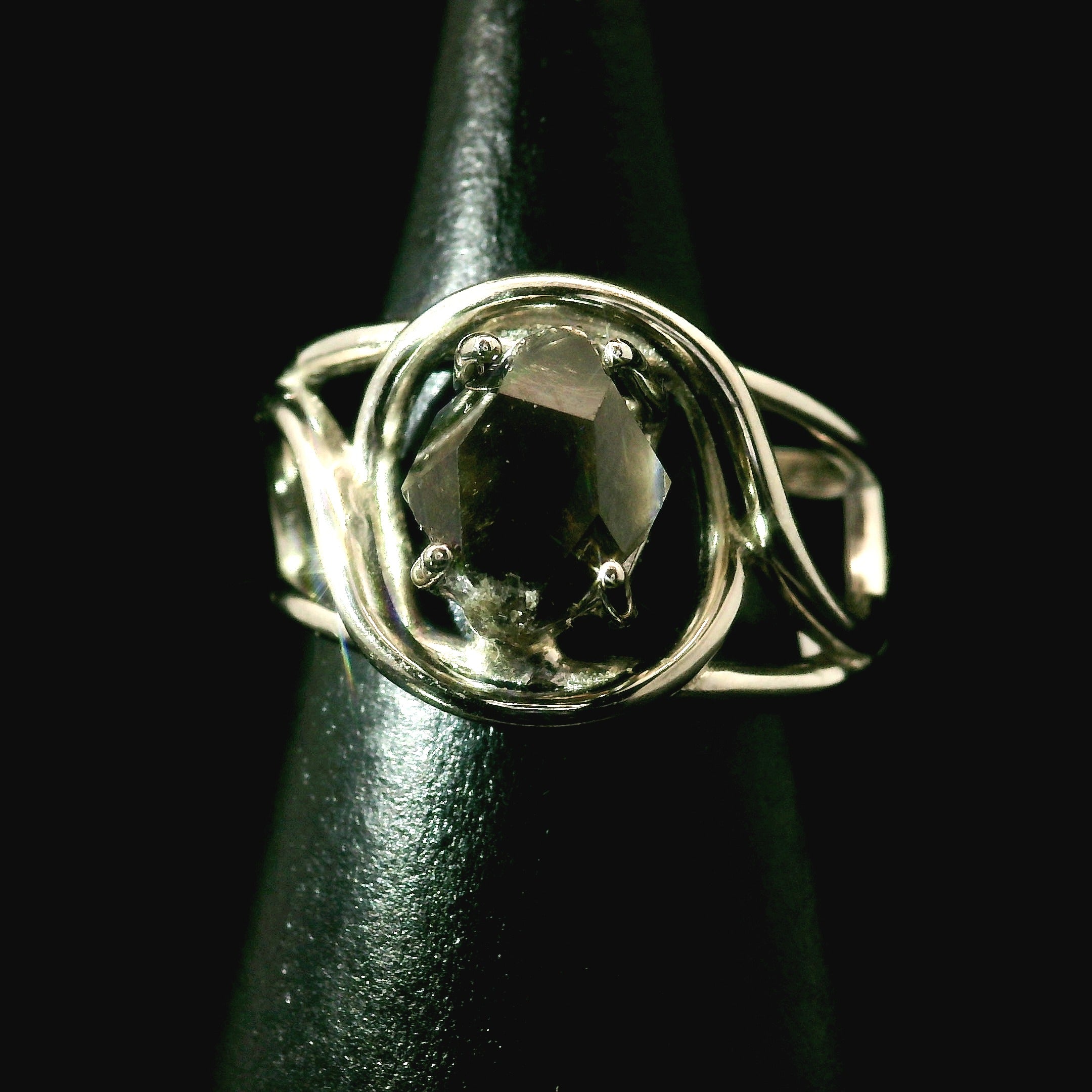 Smoky Herkimer Quartz Cuff Ring .925 Silver for Healing, Intention Setting and Manifesting your Desires