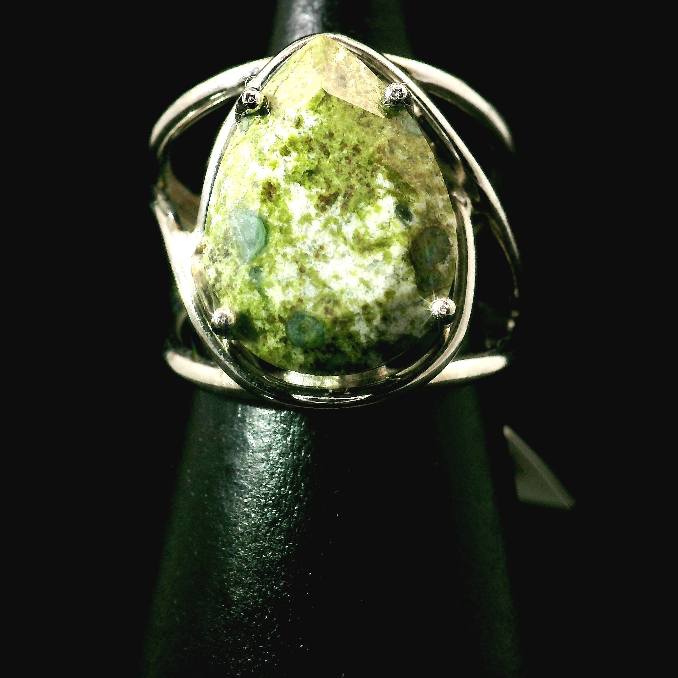 Bloodstone Cuff Ring .925 Silver for Strength, Grounding and Protection