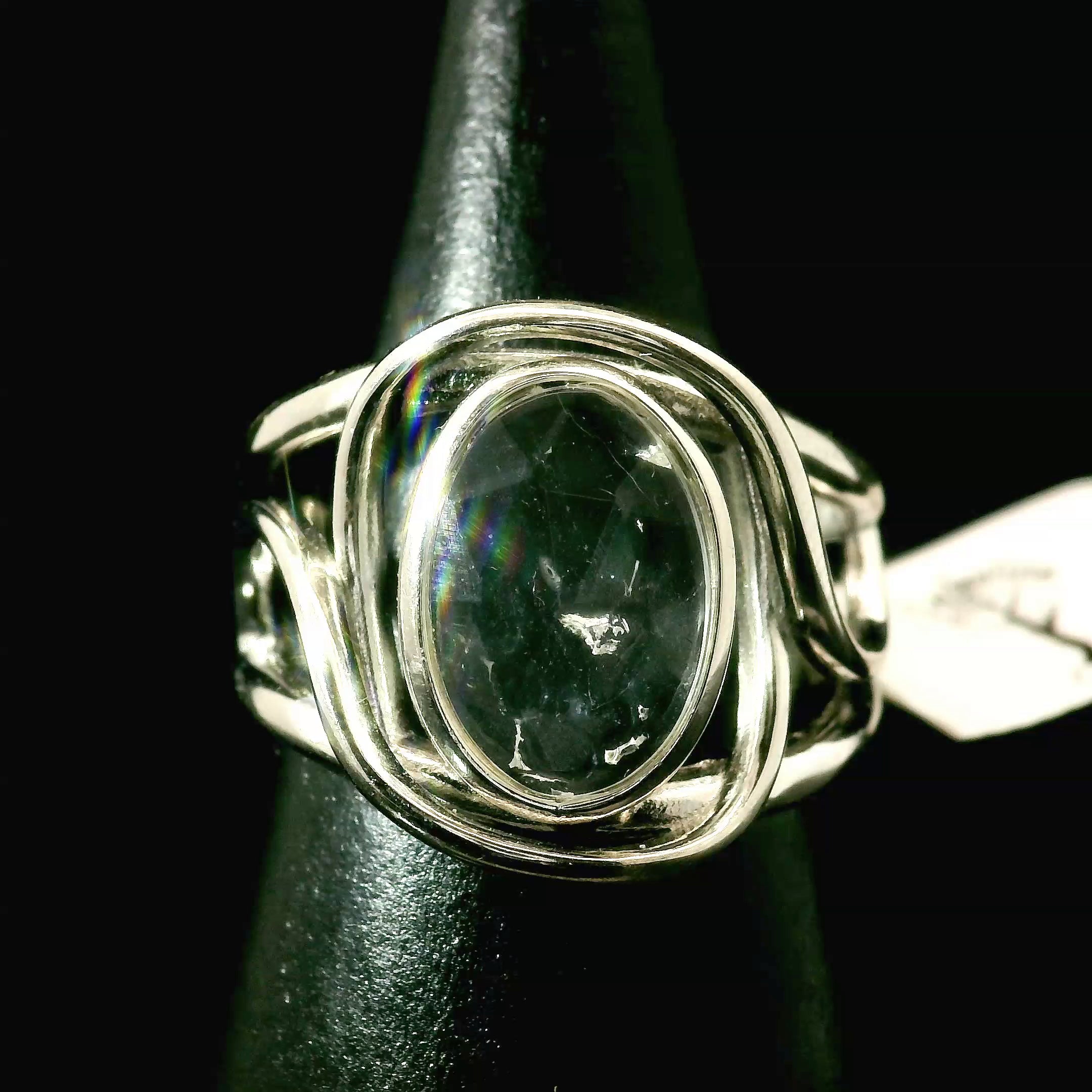 Hyalite Opal Cuff Ring 925 Silver for Emotional Healing, Inner Peace and Intuition