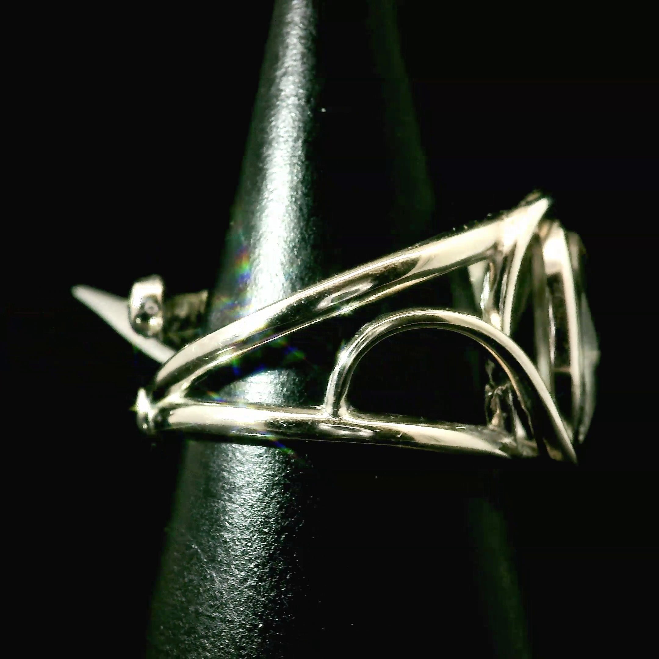 Hyalite Opal Cuff Ring 925 Silver for Emotional Healing, Inner Peace and Intuition