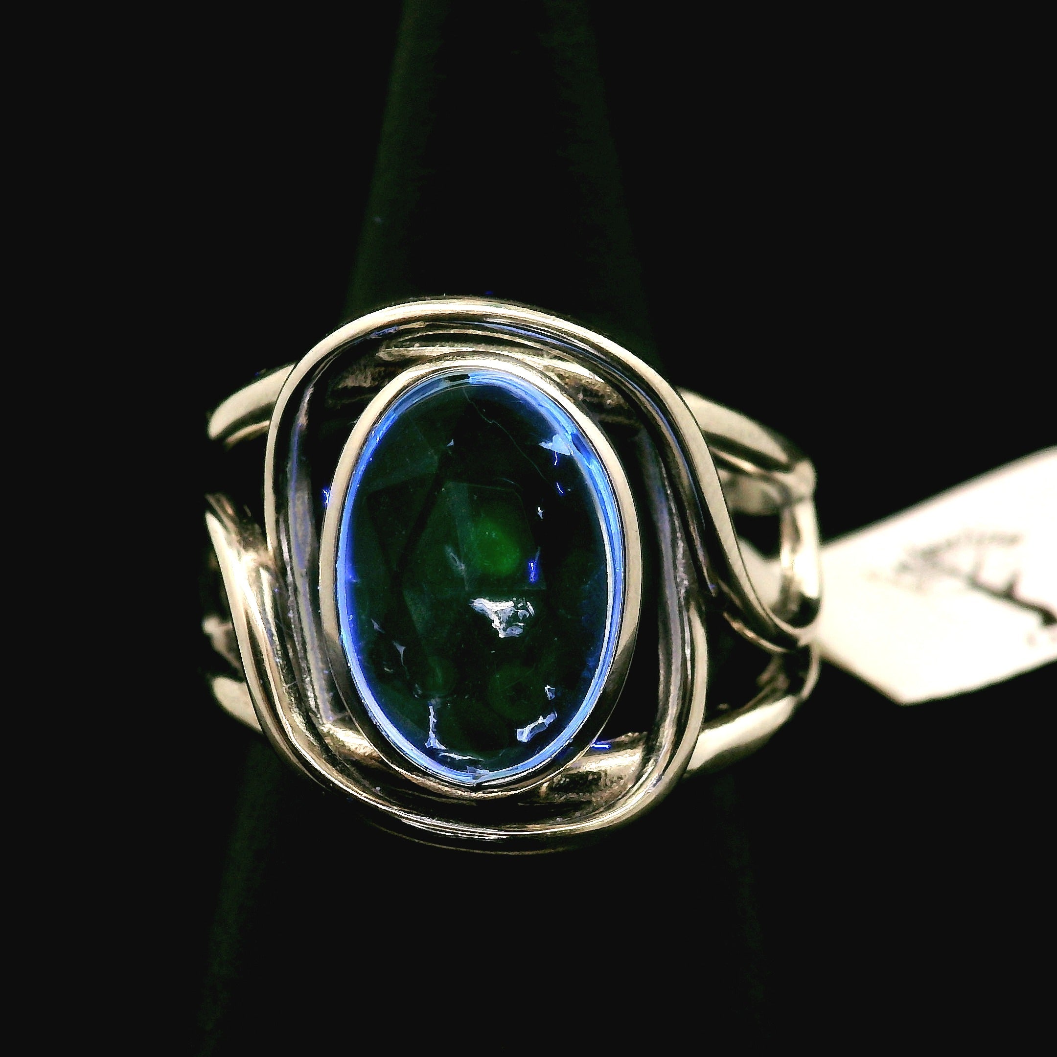Hyalite Opal Cuff Ring 925 Silver for Emotional Healing, Inner Peace and Intuition