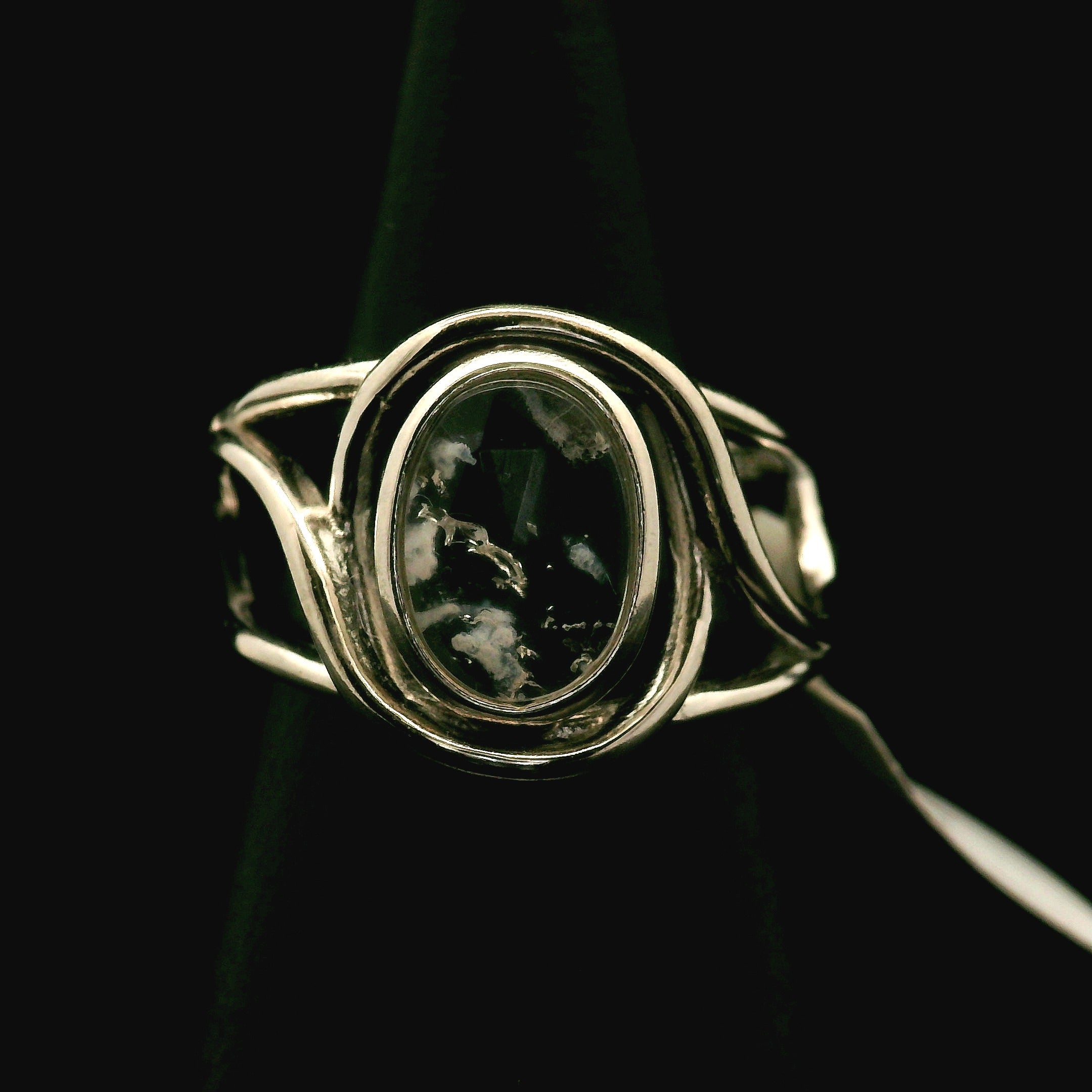 Hyalite Opal Cuff Ring 925 Silver for Emotional Healing, Inner Peace and Intuition