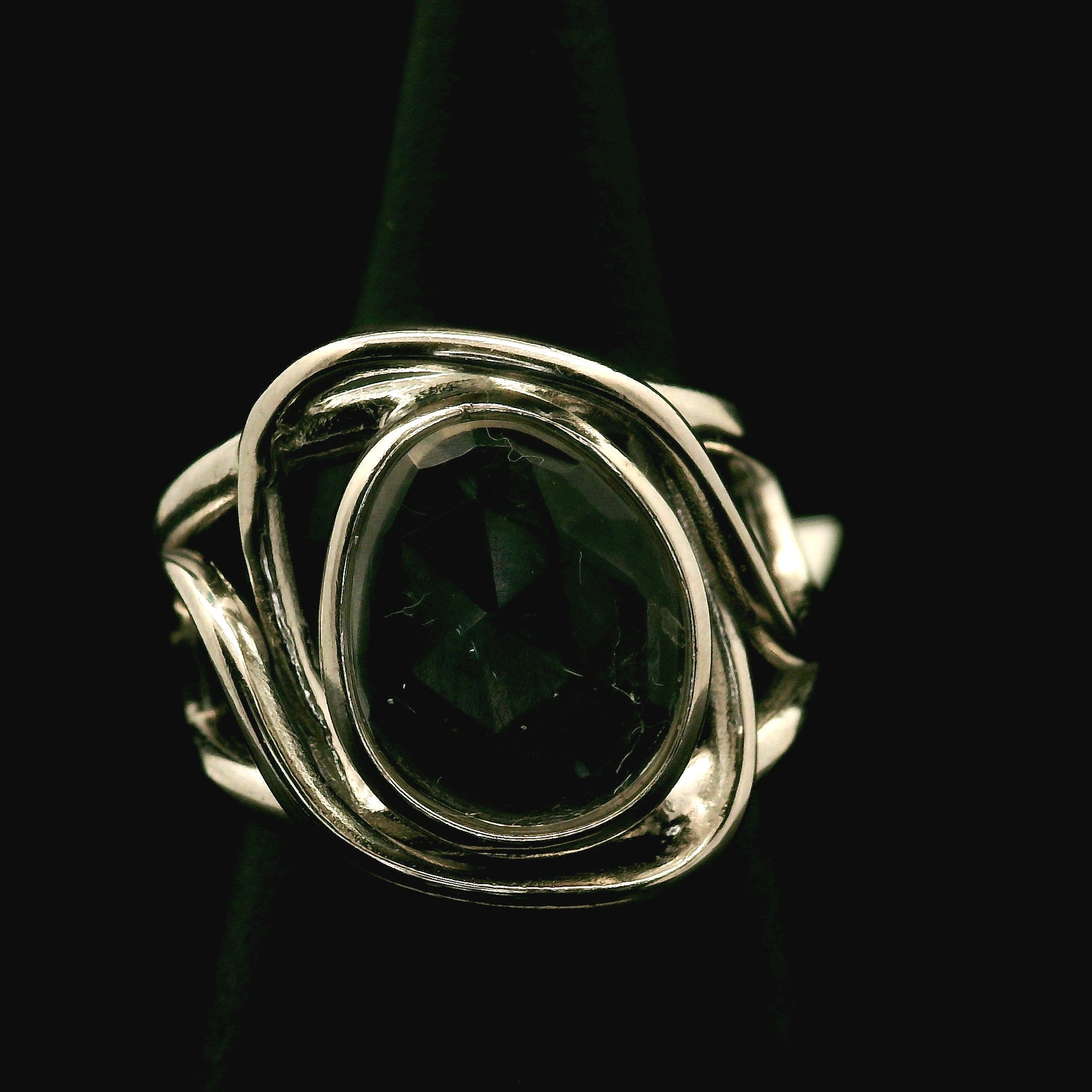 Hyalite Opal Cuff Ring 925 Silver for Emotional Healing, Inner Peace and Intuition