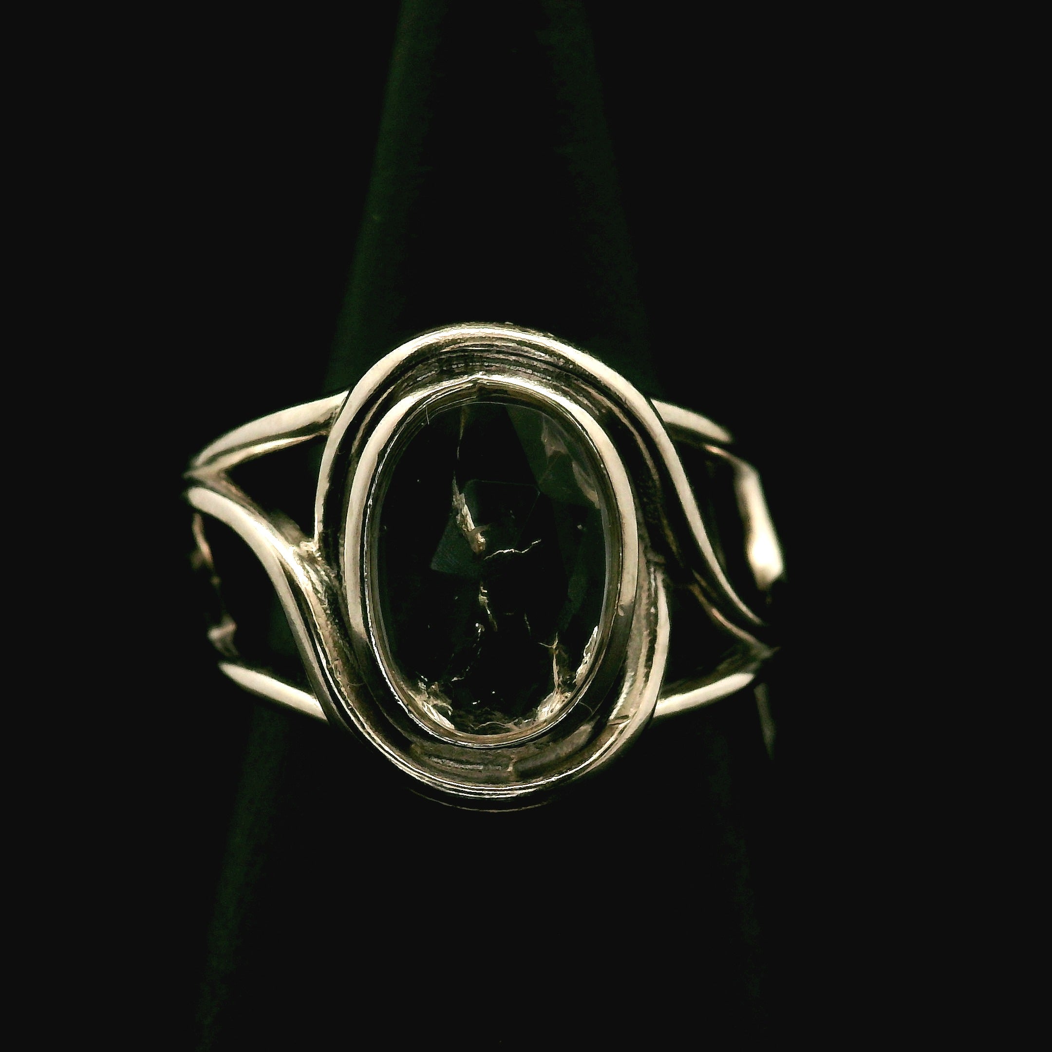 Hyalite Opal Cuff Ring 925 Silver for Emotional Healing, Inner Peace and Intuition