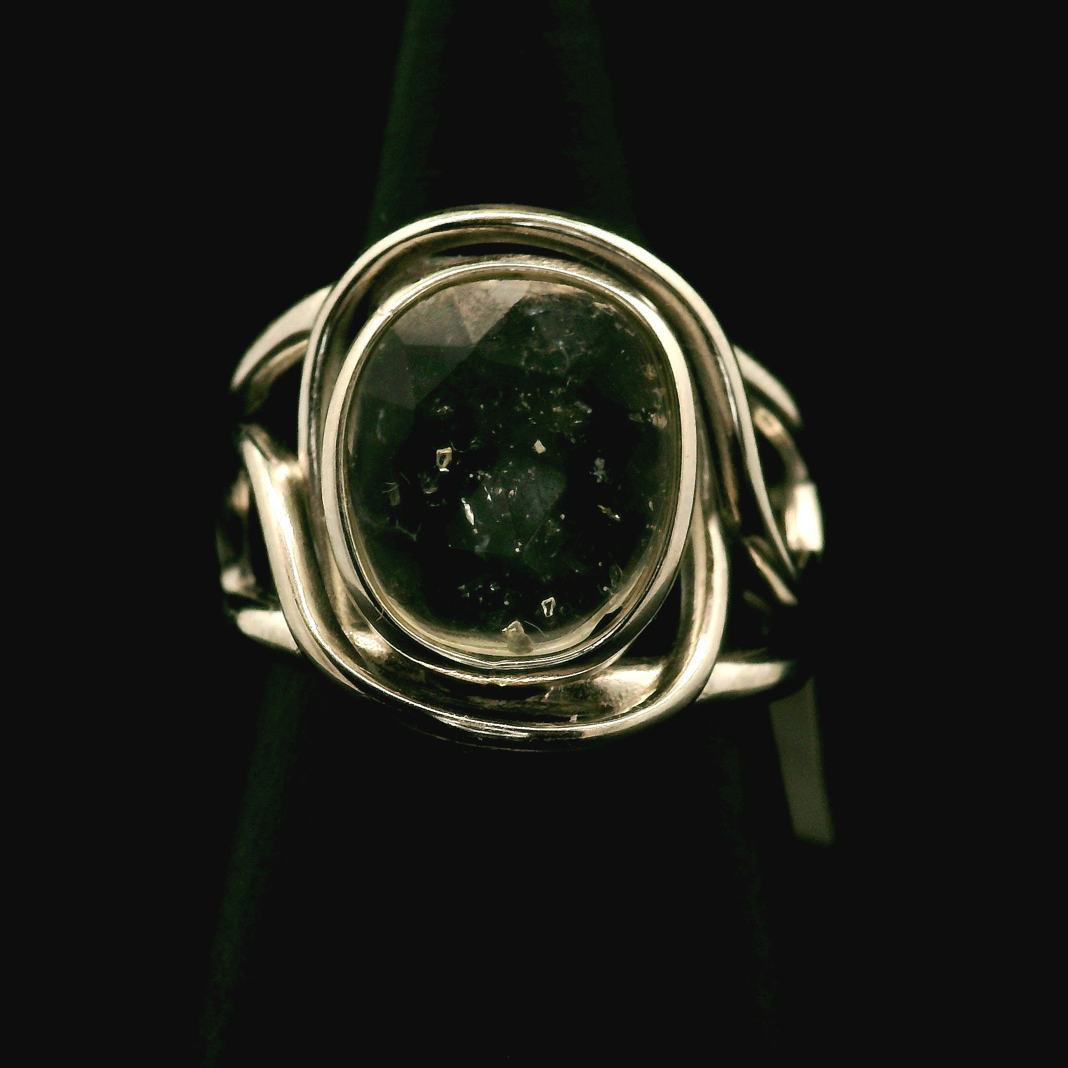 Hyalite Opal Cuff Ring 925 Silver for Emotional Healing, Inner Peace and Intuition