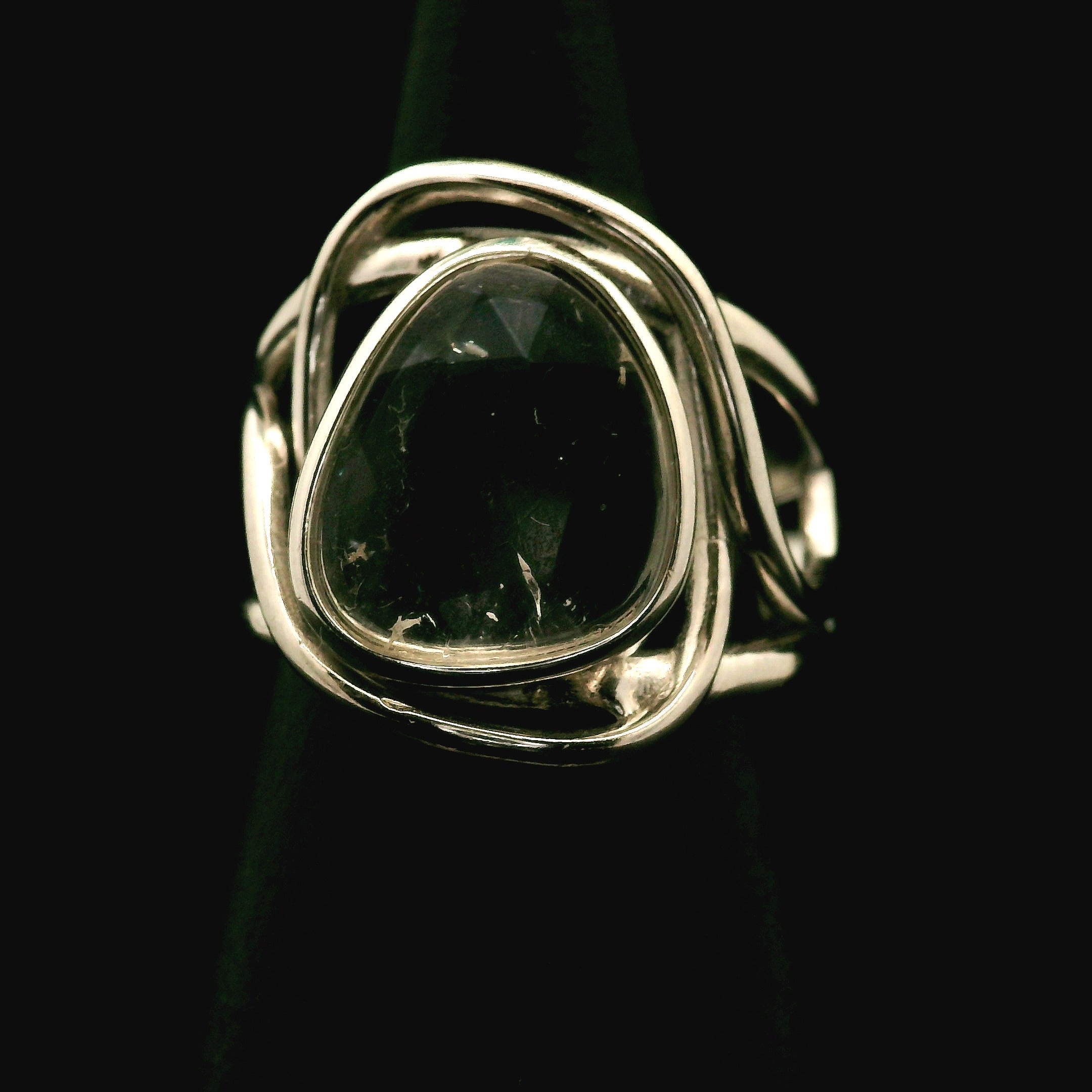 Hyalite Opal Cuff Ring 925 Silver for Emotional Healing, Inner Peace and Intuition