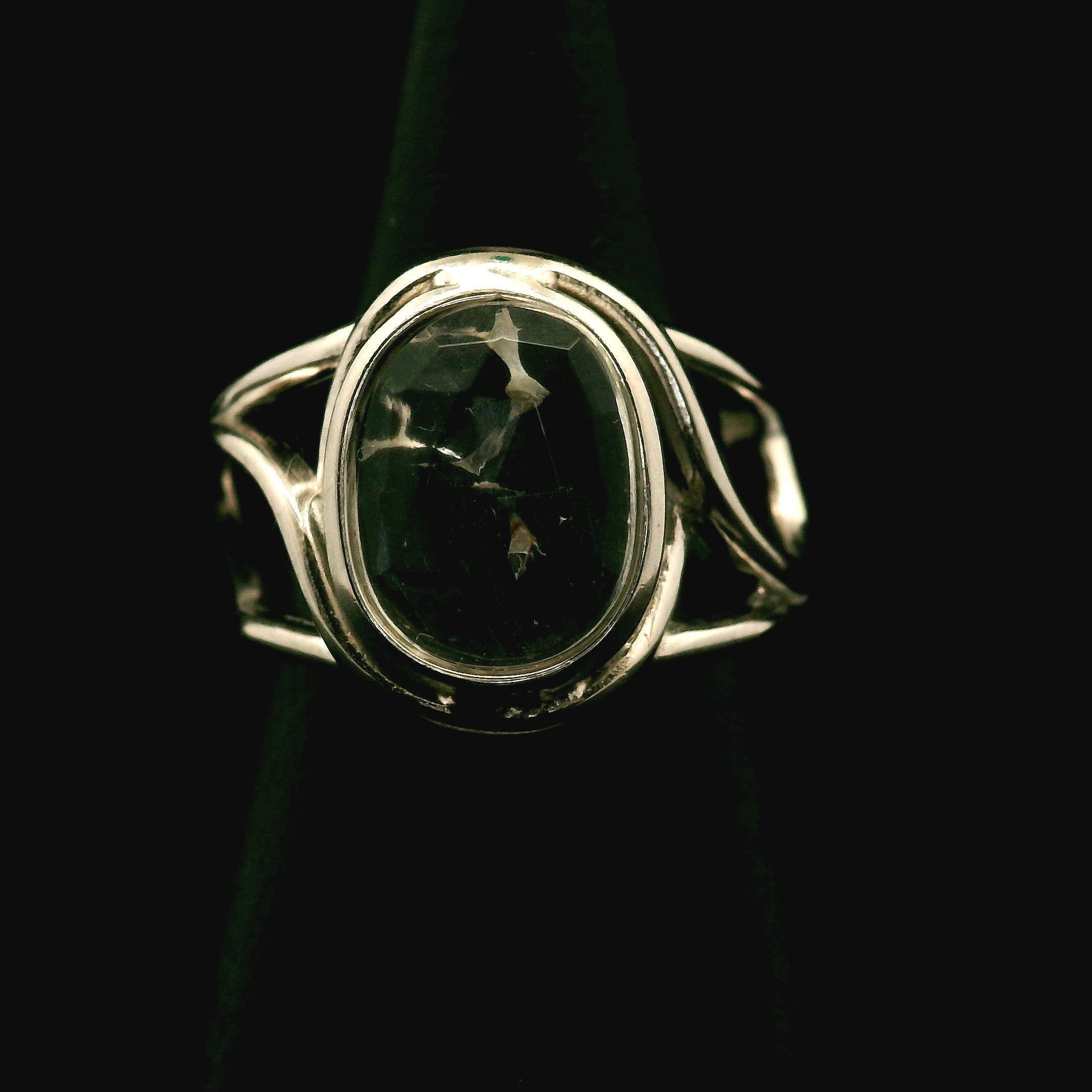 Hyalite Opal Cuff Ring 925 Silver for Emotional Healing, Inner Peace and Intuition