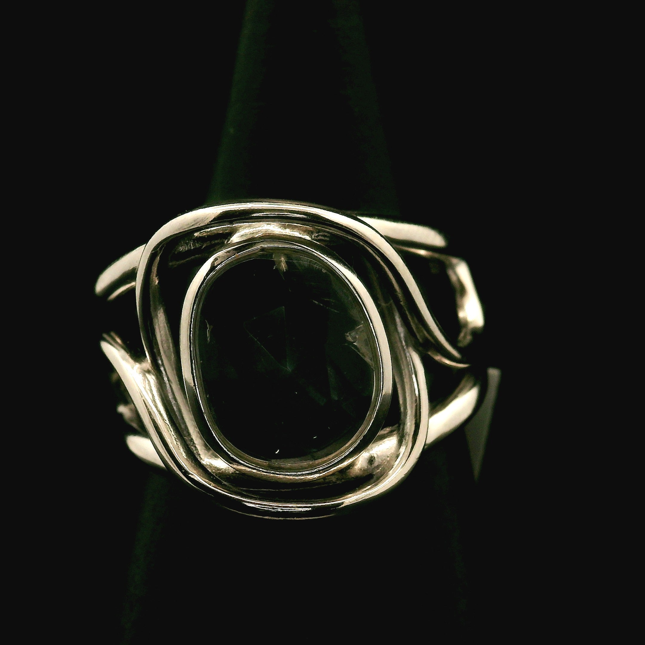 Hyalite Opal Cuff Ring 925 Silver for Emotional Healing, Inner Peace and Intuition