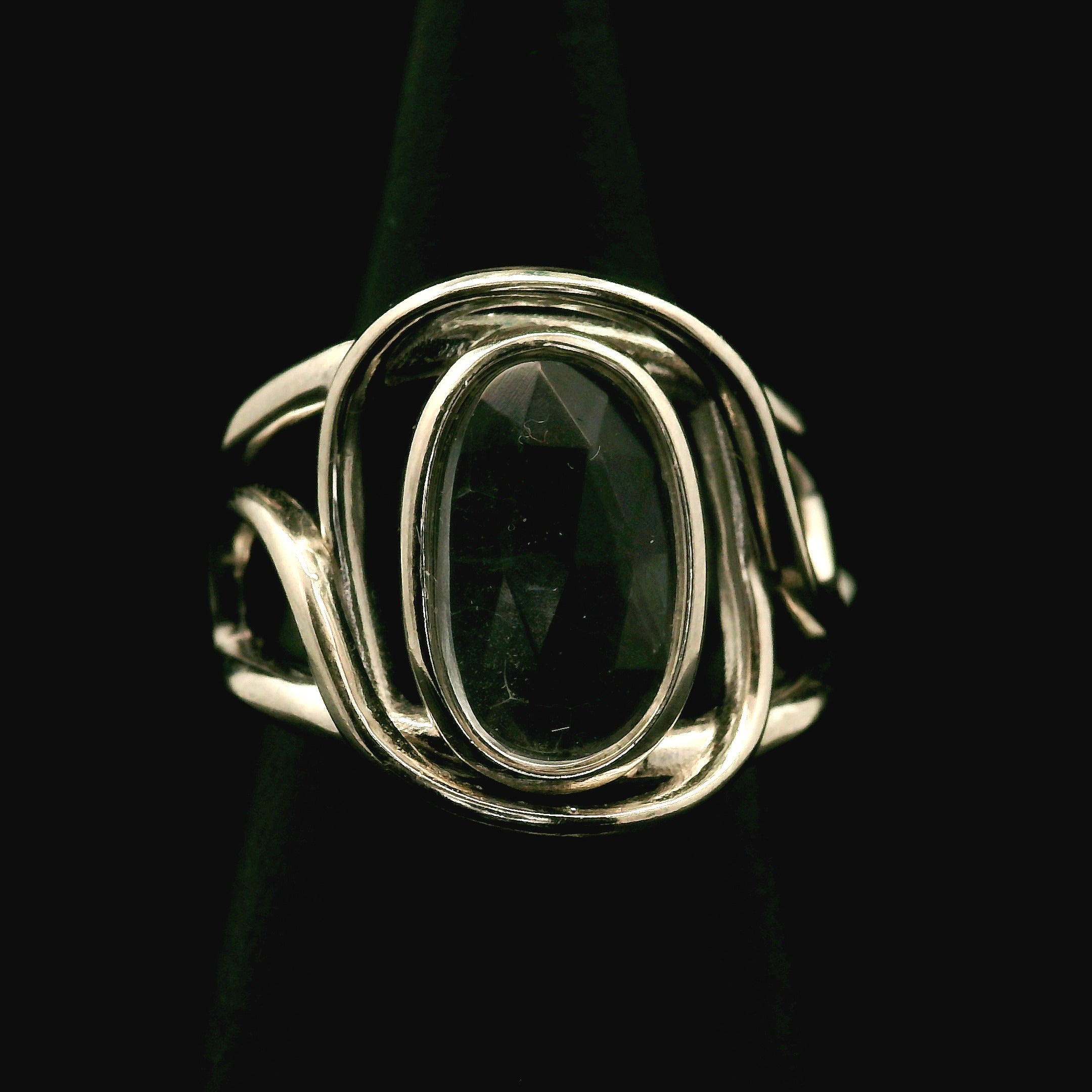 Hyalite Opal Cuff Ring 925 Silver for Emotional Healing, Inner Peace and Intuition