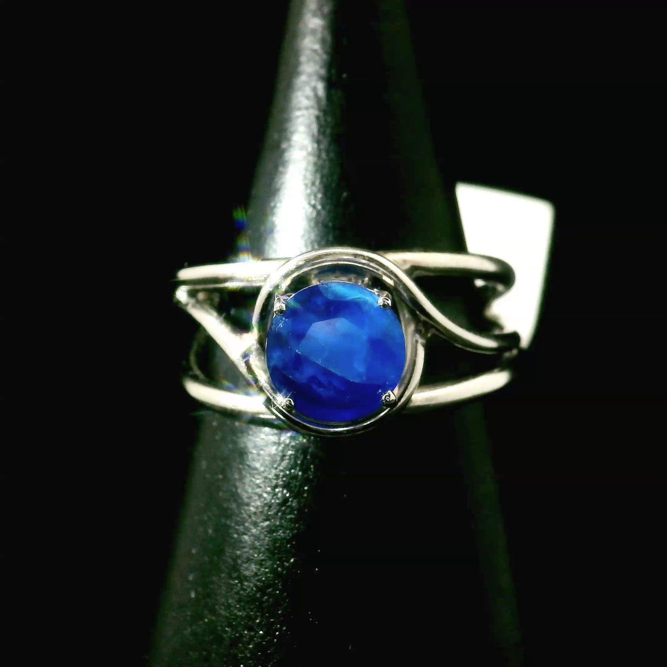 Hauyne Midi Cuff Ring 925 Silver for Intuition, Energy Purification and Spiritual Communication