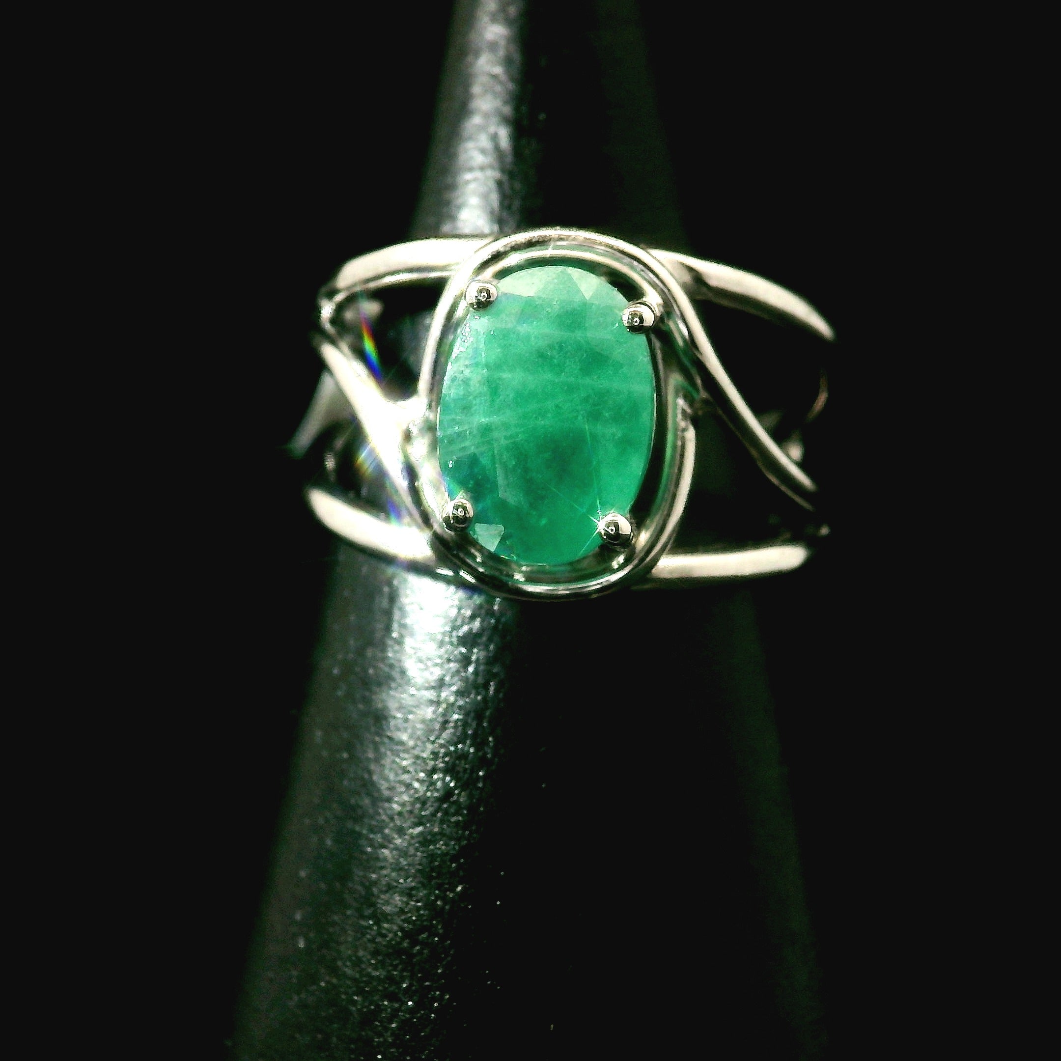 Green Hauyne Midi Cuff Ring 925 Silver for Intuition, Purification and Meditation