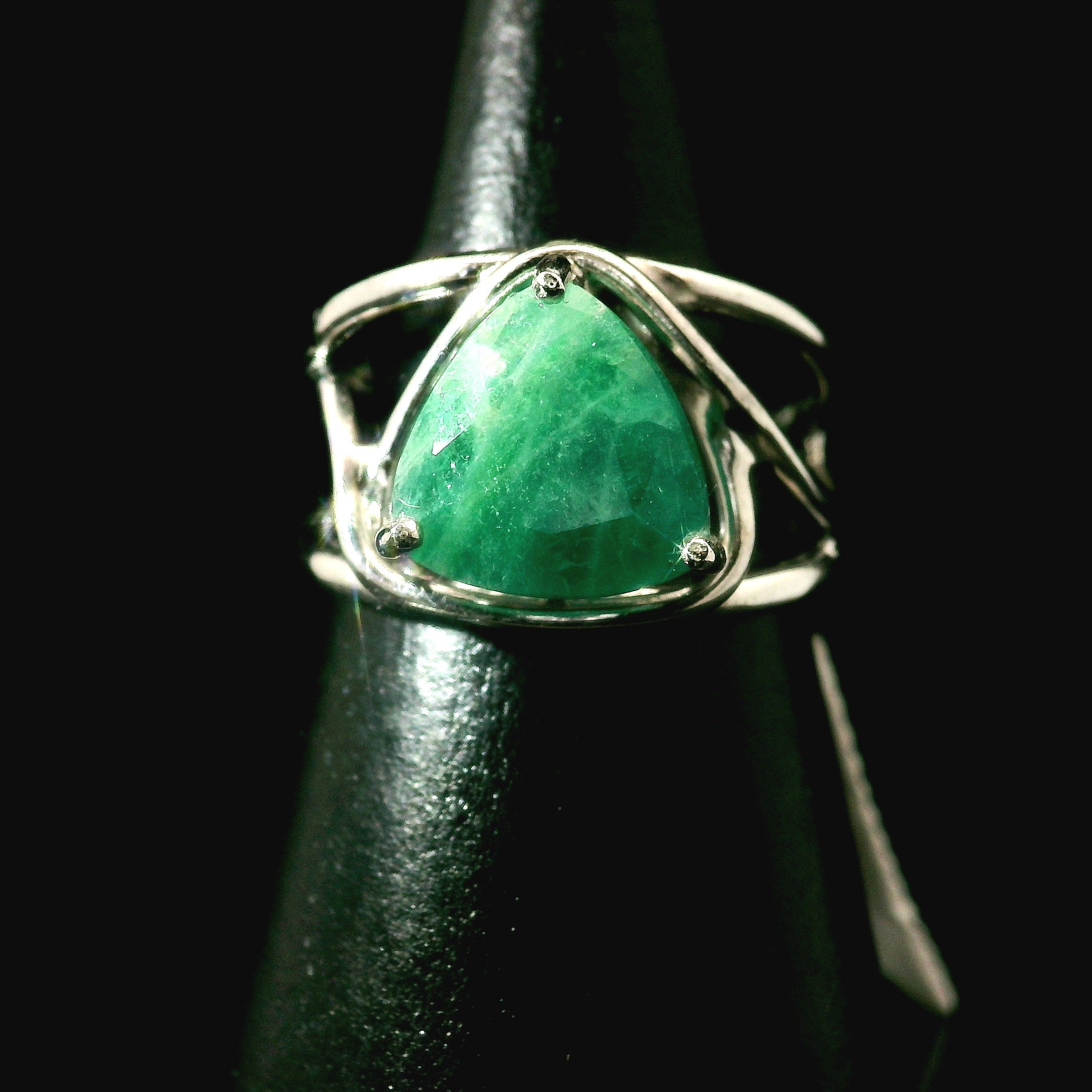 Green Hauyne Midi Cuff Ring 925 Silver for Intuition, Purification and Meditation