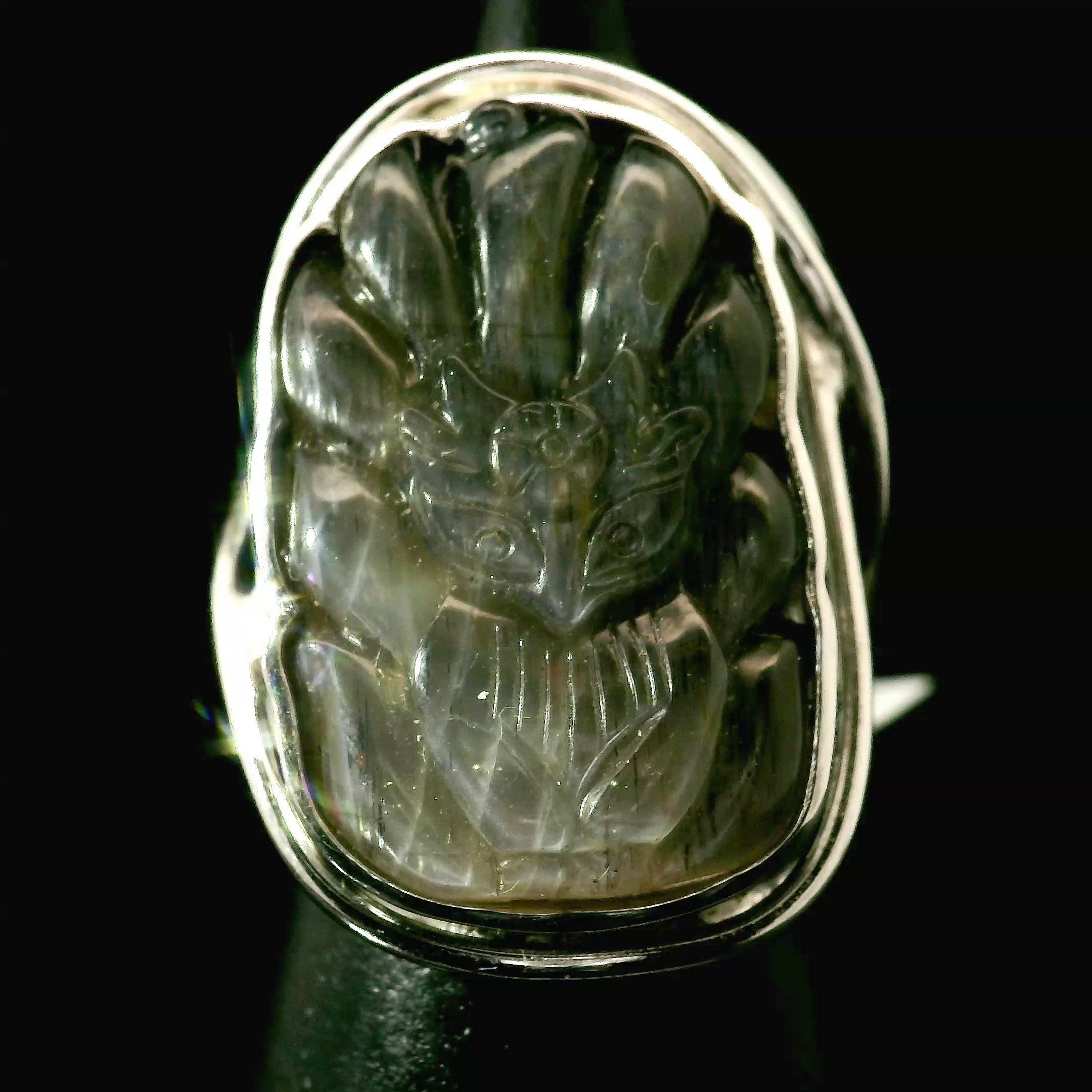 Black Moonstone with Sunstone Nine Tails Cuff Ring .925 Silver for Intuition, Confident New Beginnings and Manifestation