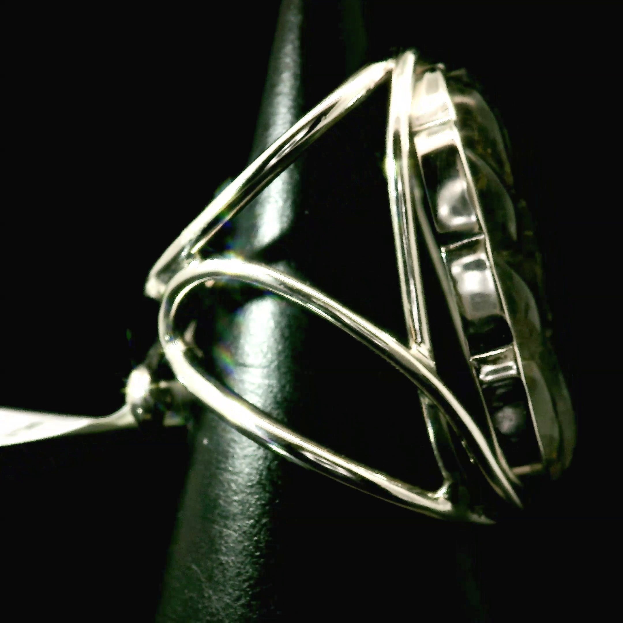 Black Moonstone with Sunstone Nine Tails Cuff Ring .925 Silver for Intuition, Confident New Beginnings and Manifestation