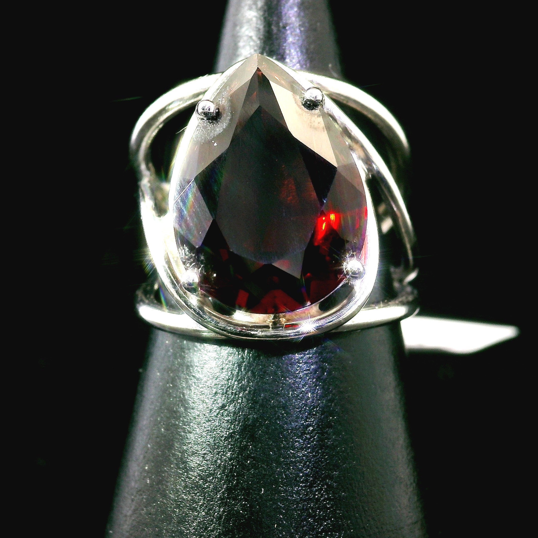 Garnet Cuff Ring .925 Silver for Health and Strength