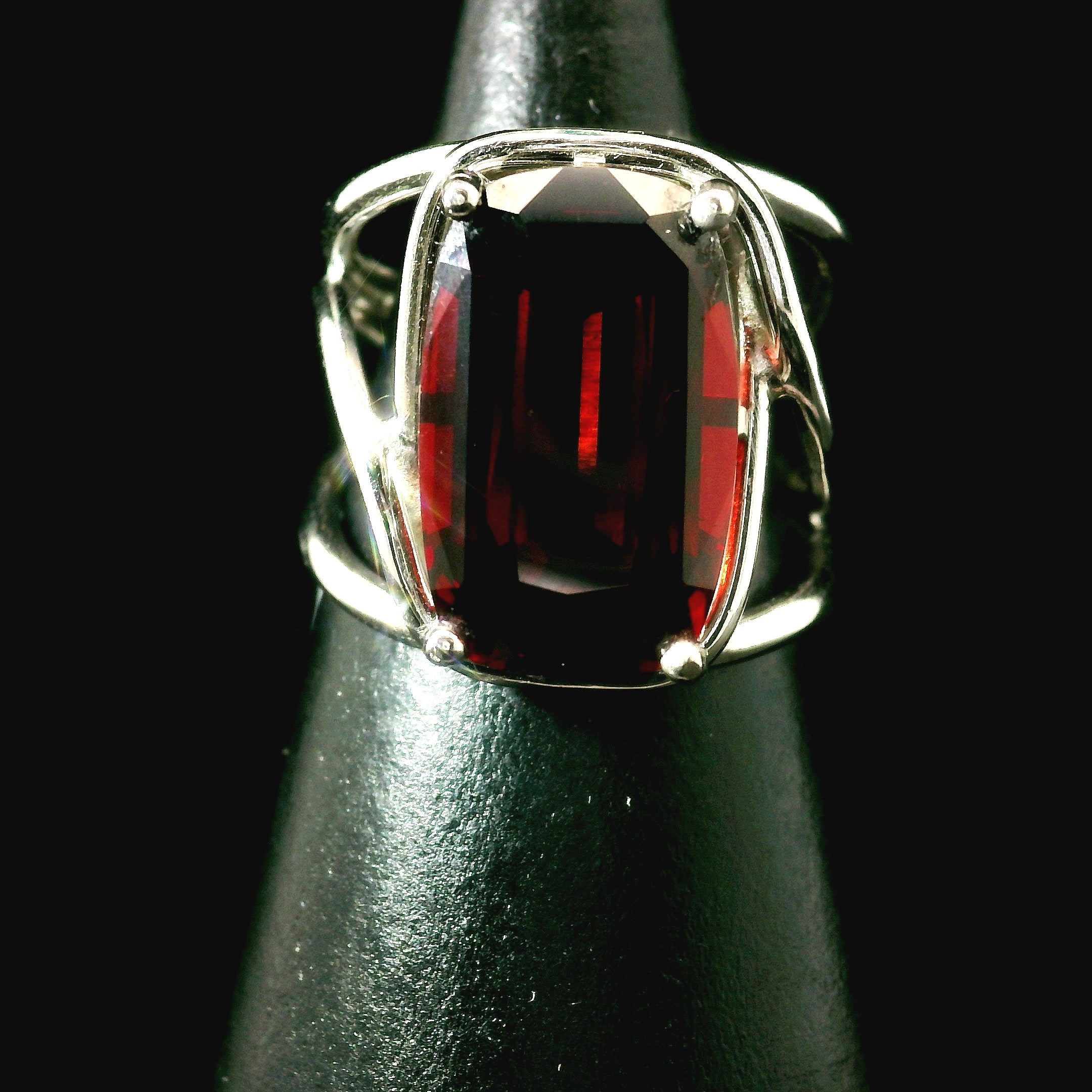 Garnet Cuff Ring .925 Silver for Health and Strength