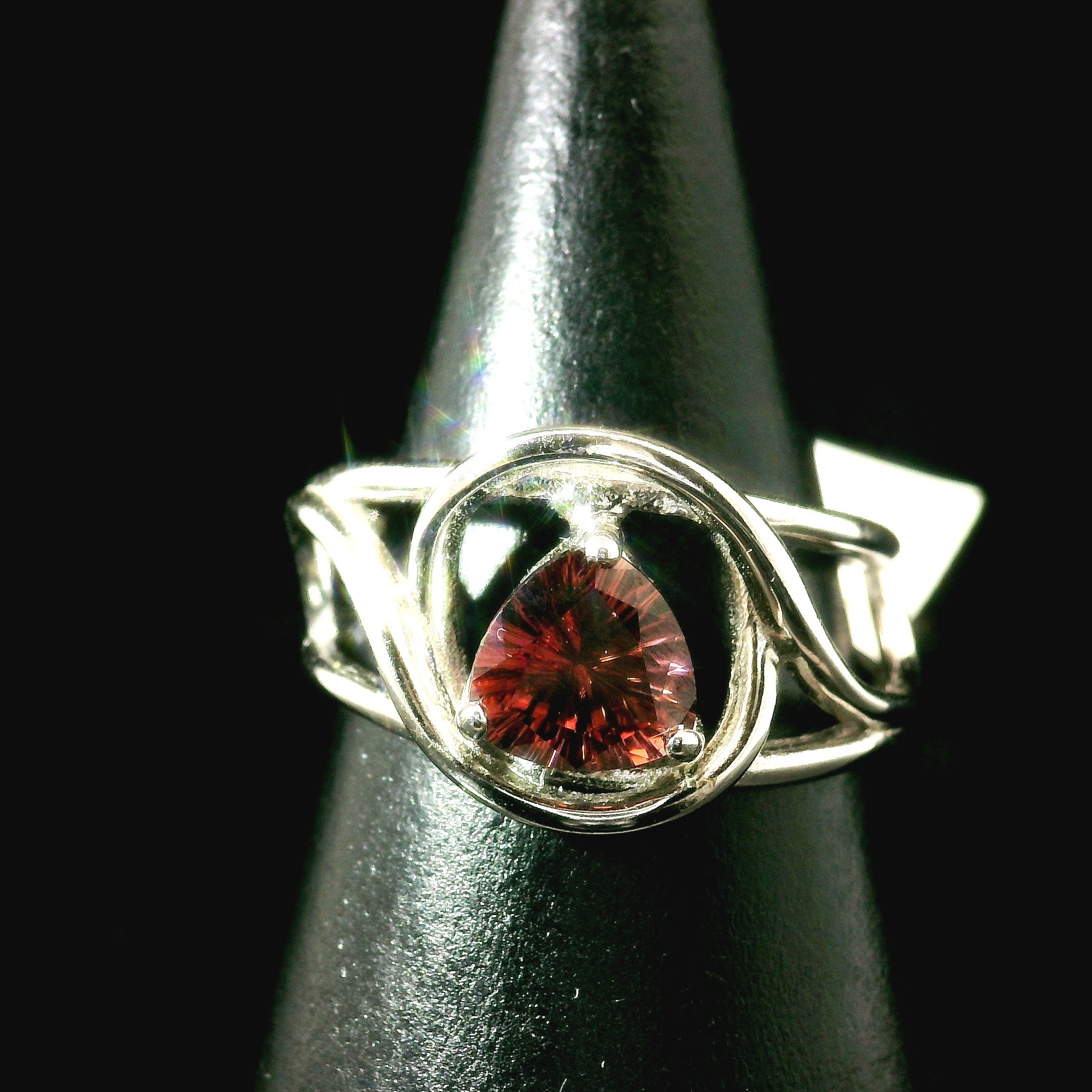 Red Zircon Cuff Ring .925 Silver for Determination, Organization & Transformation