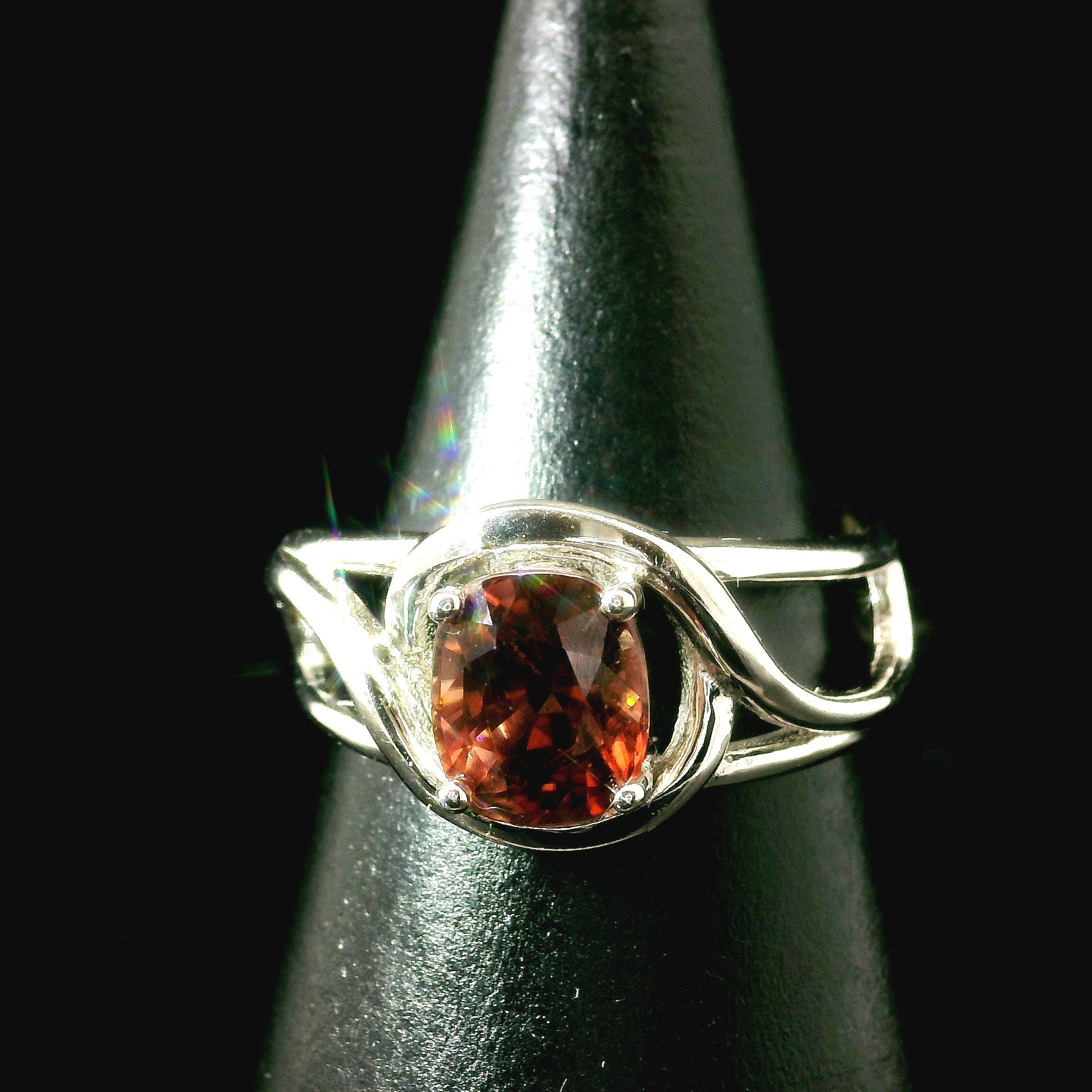 Red Zircon Cuff Ring .925 Silver for Determination, Organization & Transformation
