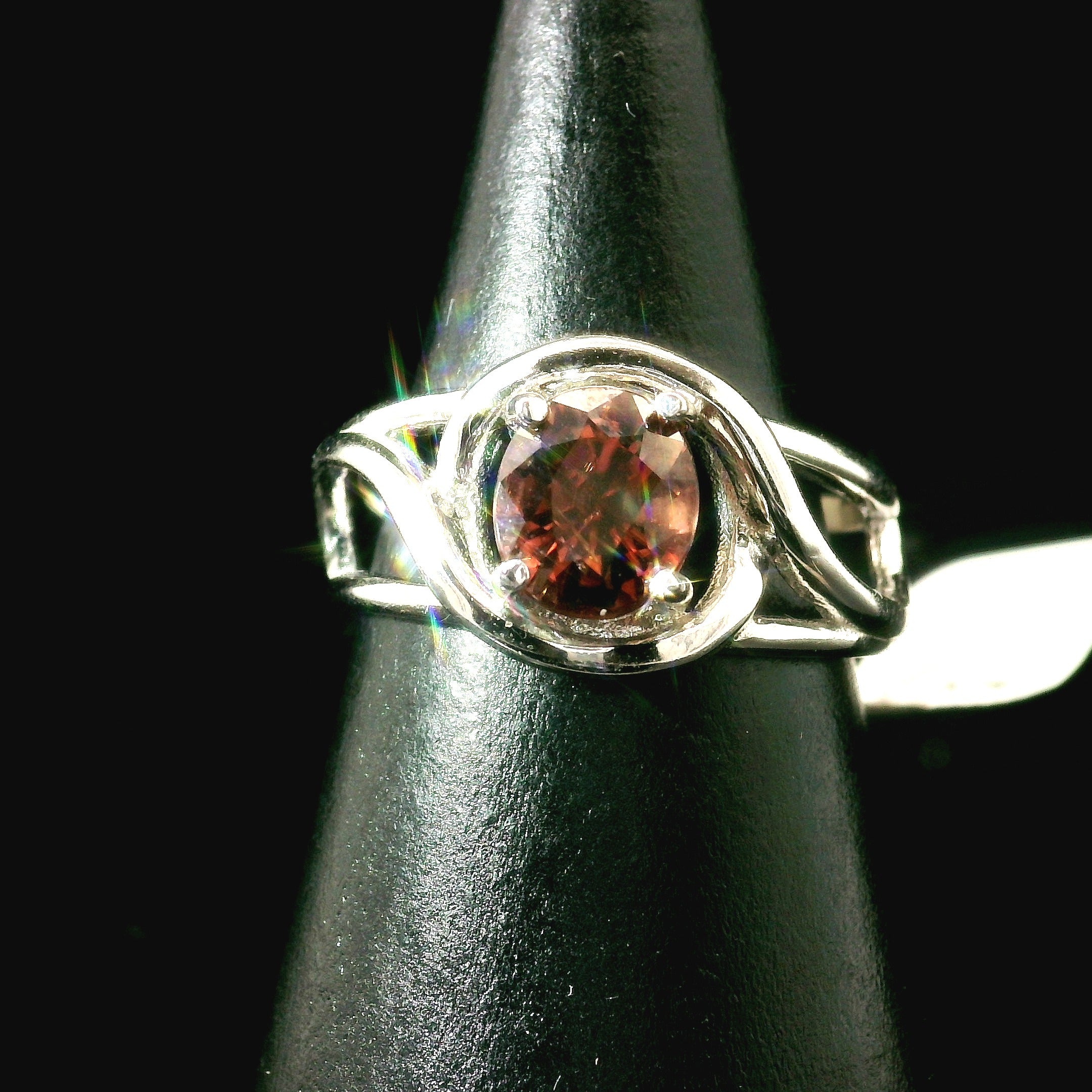 Red Zircon Cuff Ring .925 Silver for Determination, Organization & Transformation