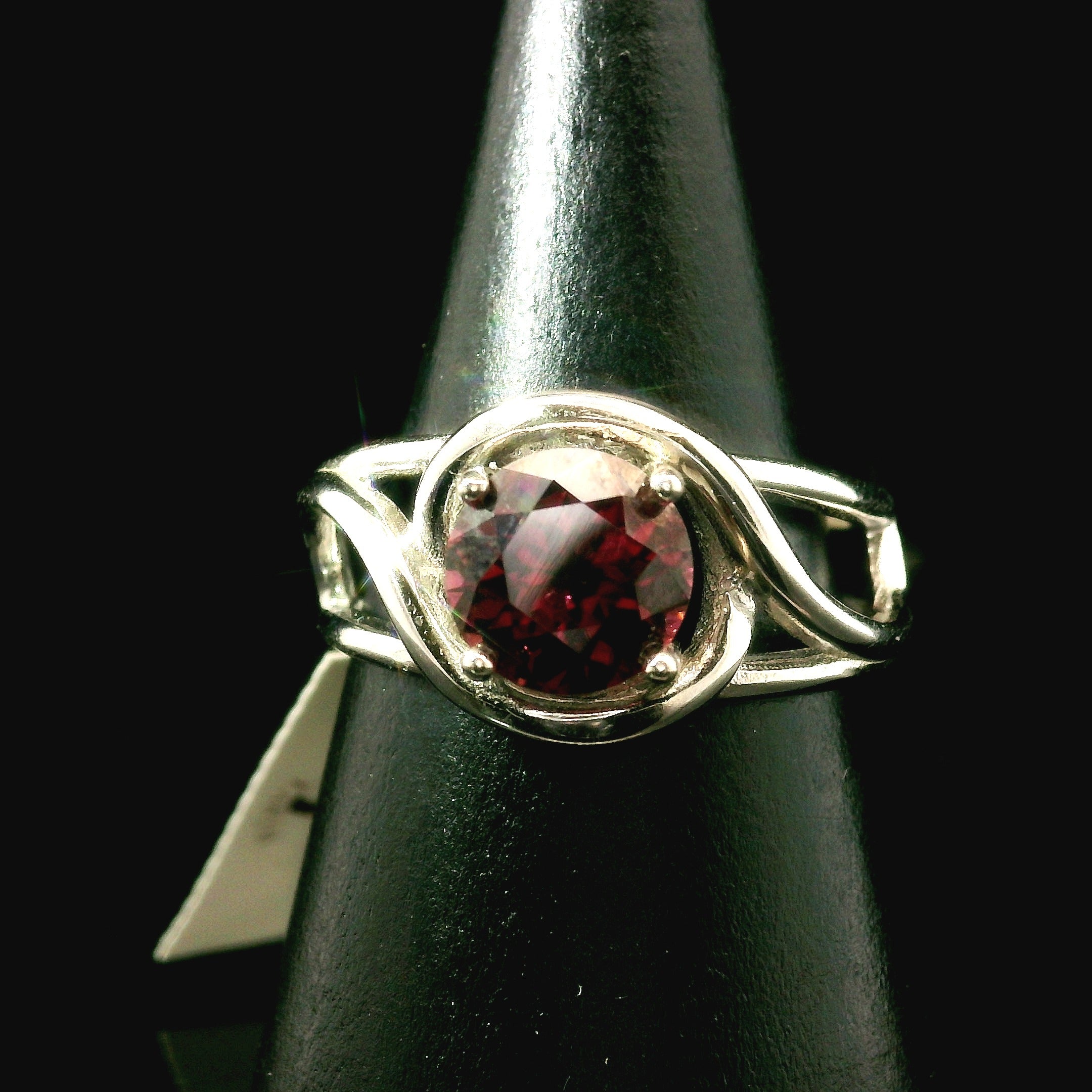 Red Zircon Cuff Ring .925 Silver for Determination, Organization & Transformation