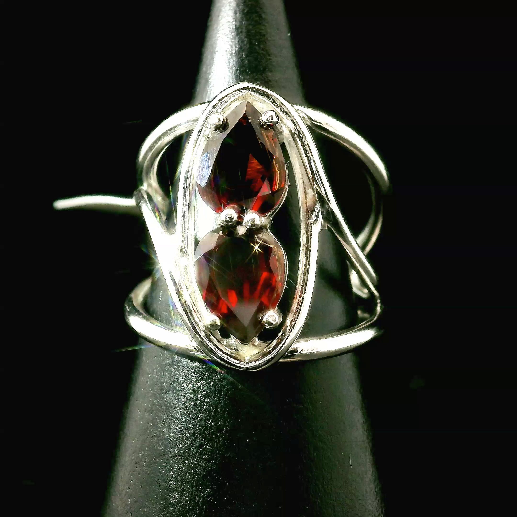 Double Garnet Cuff Ring .925 Silver for Health and Strength