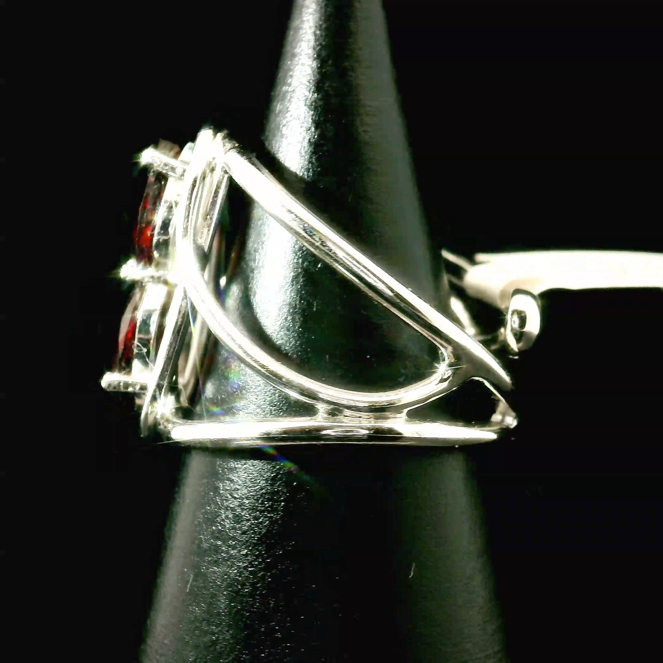Double Garnet Cuff Ring .925 Silver for Health and Strength