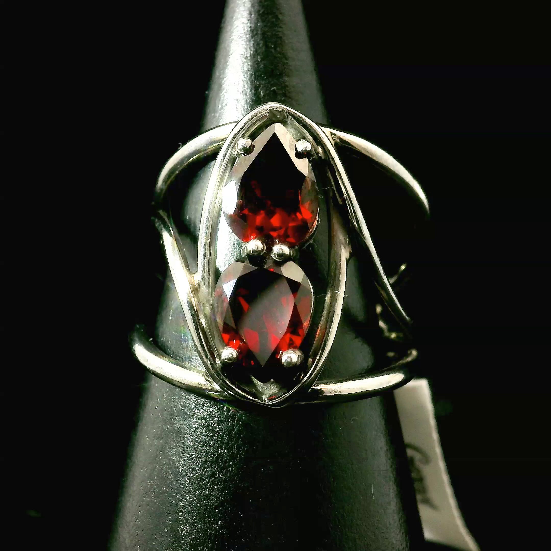 Double Garnet Cuff Ring .925 Silver for Health and Strength