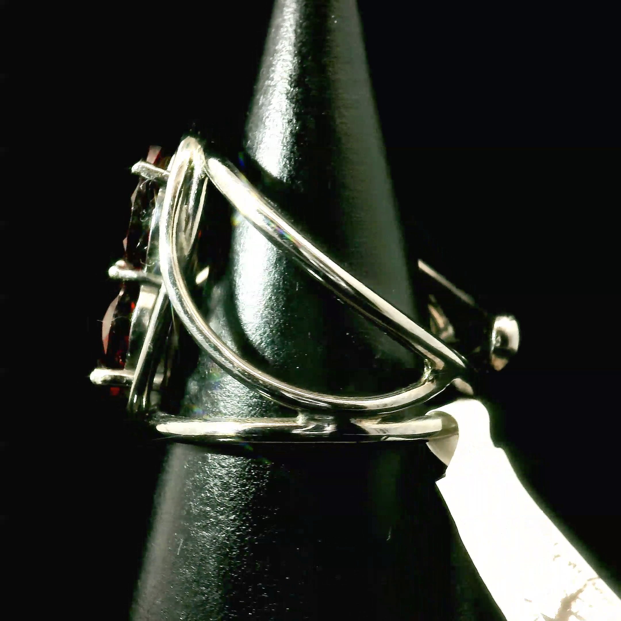 Double Garnet Cuff Ring .925 Silver for Health and Strength