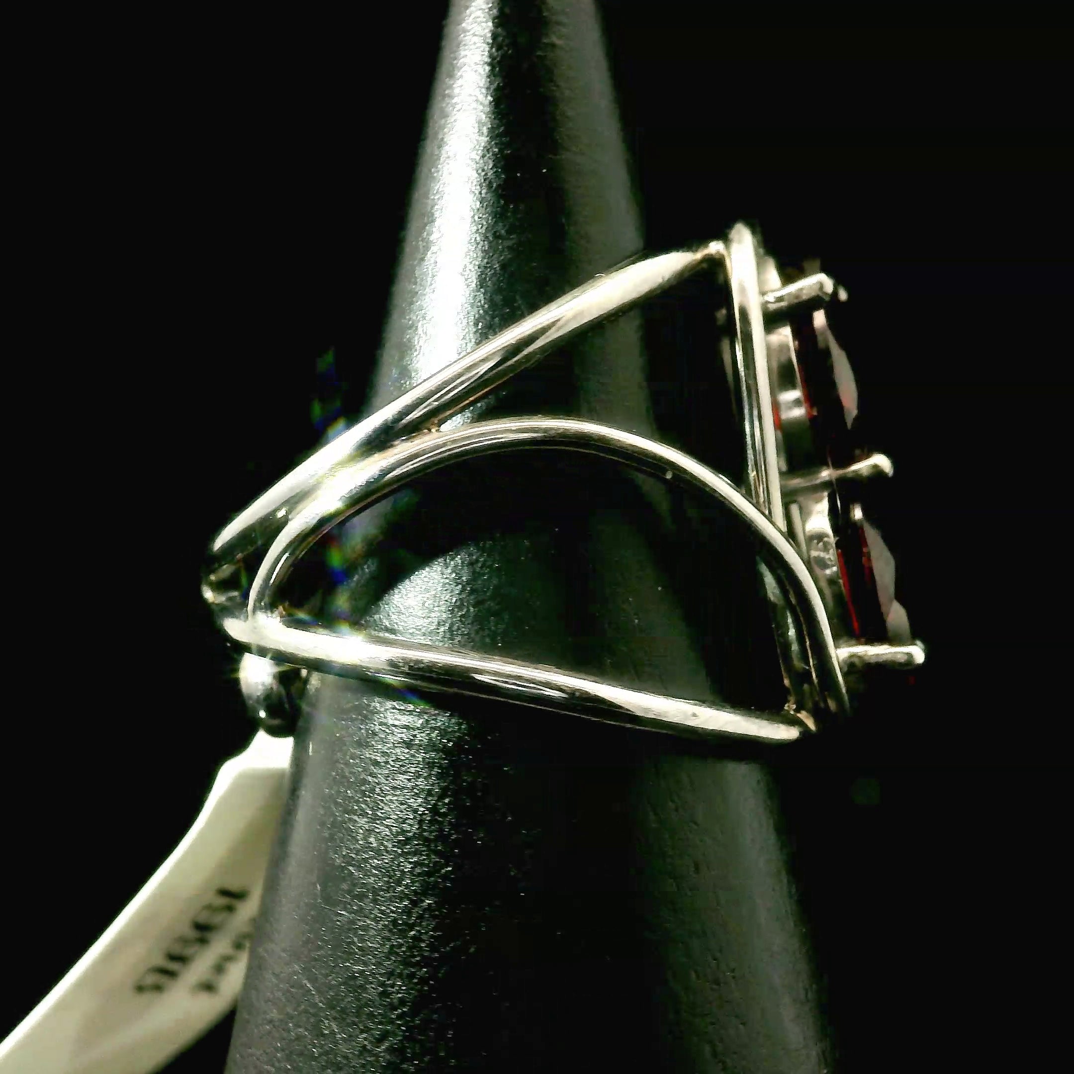 Double Garnet Cuff Ring .925 Silver for Health and Strength